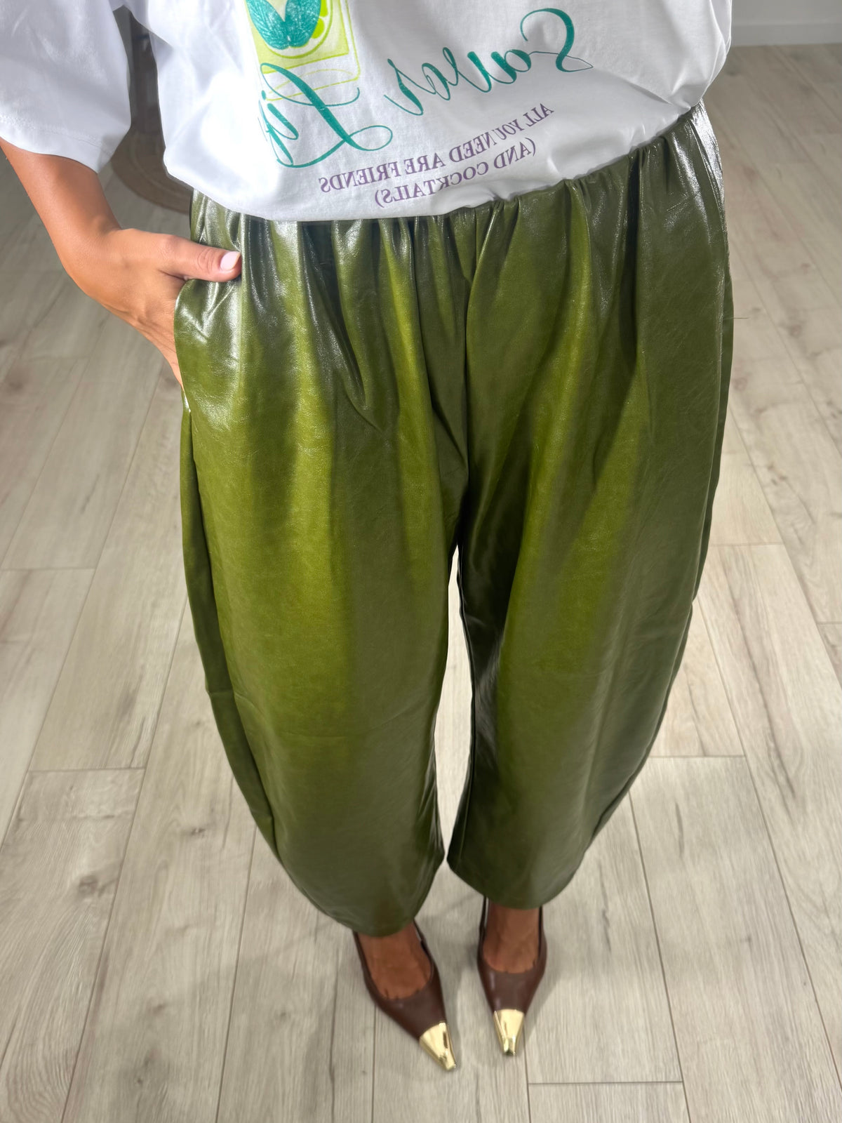 Pantalone Ecopelle Verde Oliva