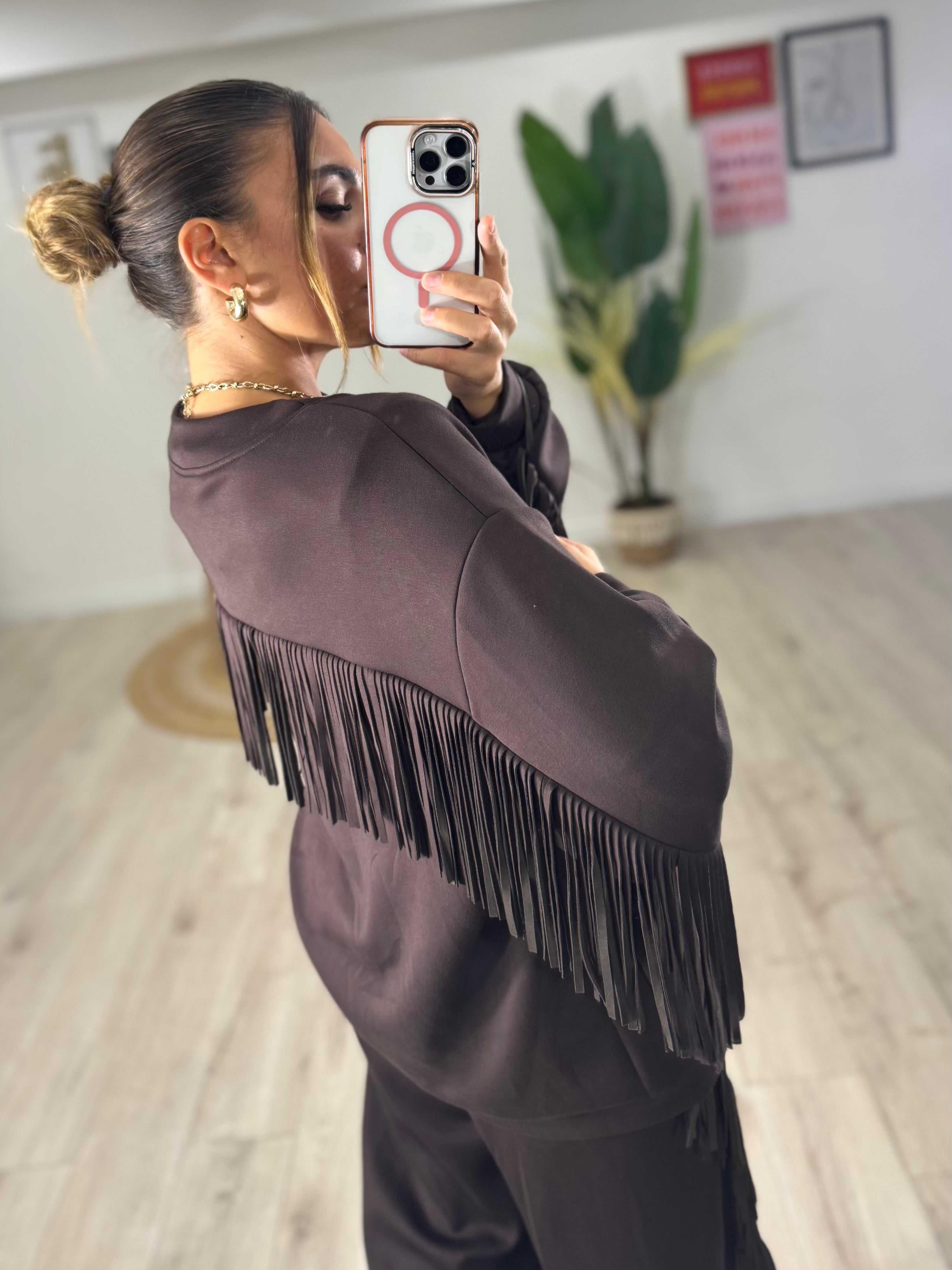 Cardigan Frange By Lumina Marrone