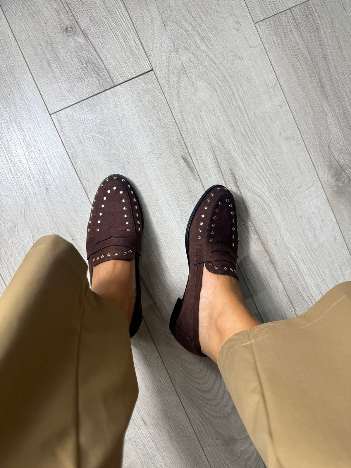 Mocassini Borchie Oro "Marroni"