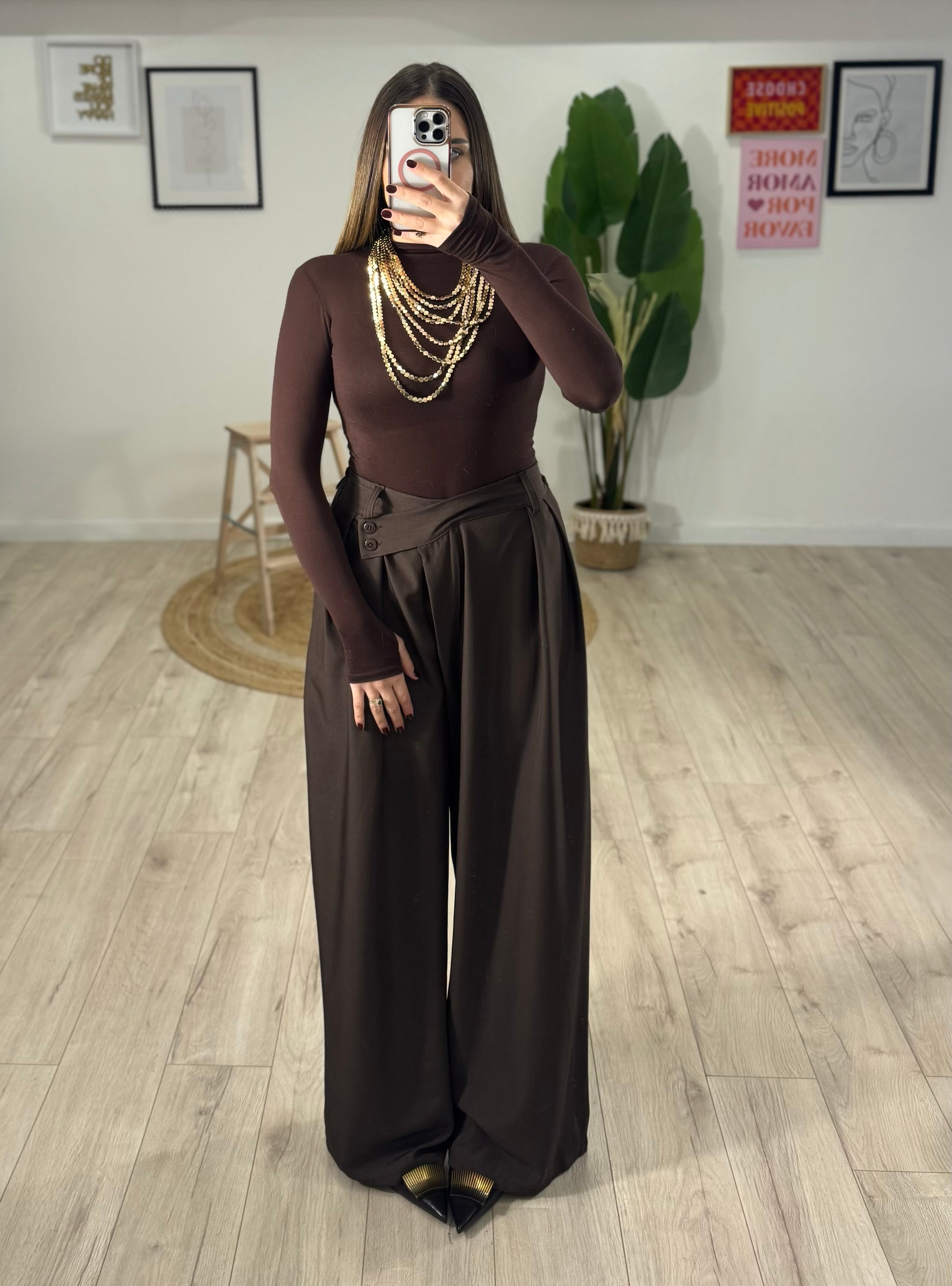 Pantalone Balloon Over intreccio marrone