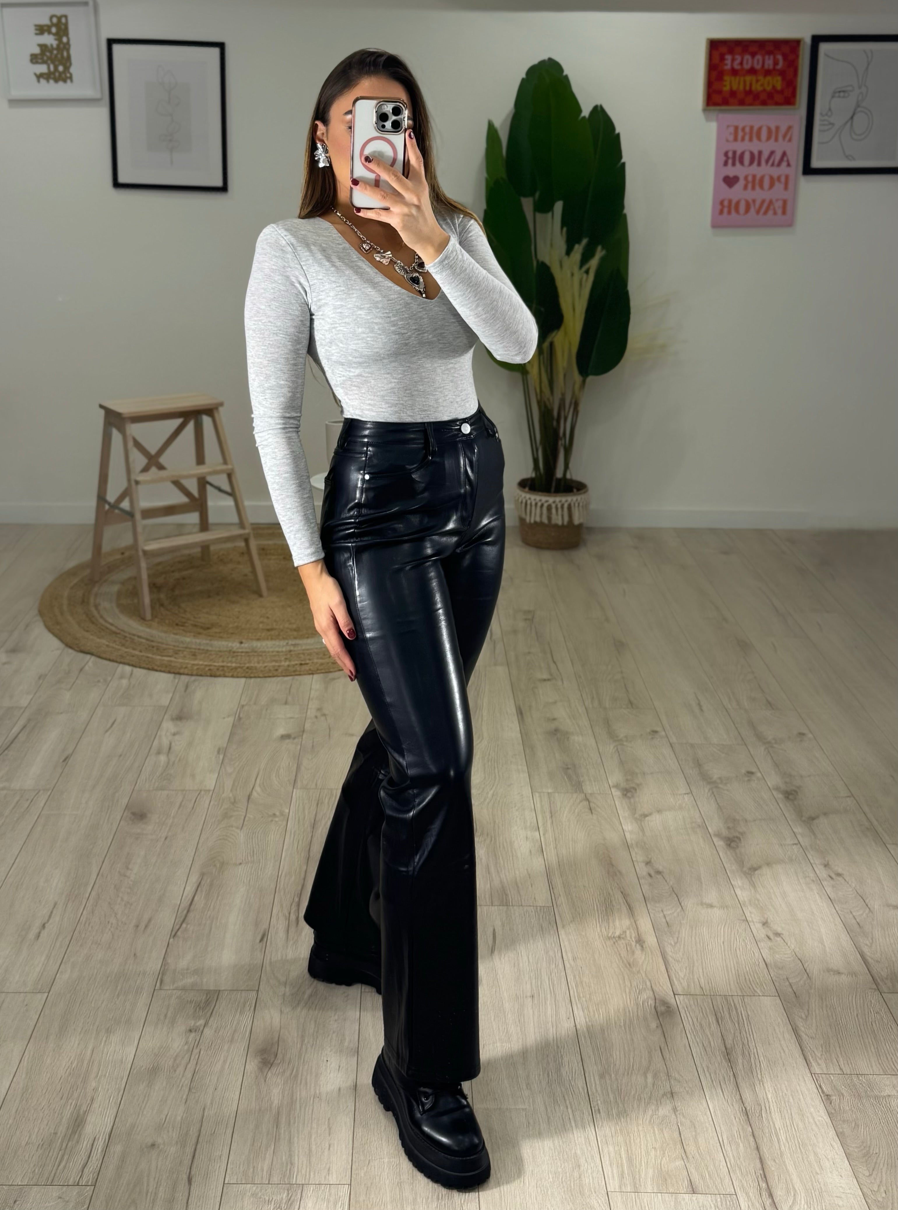 Pantalone In Ecopelle Nero