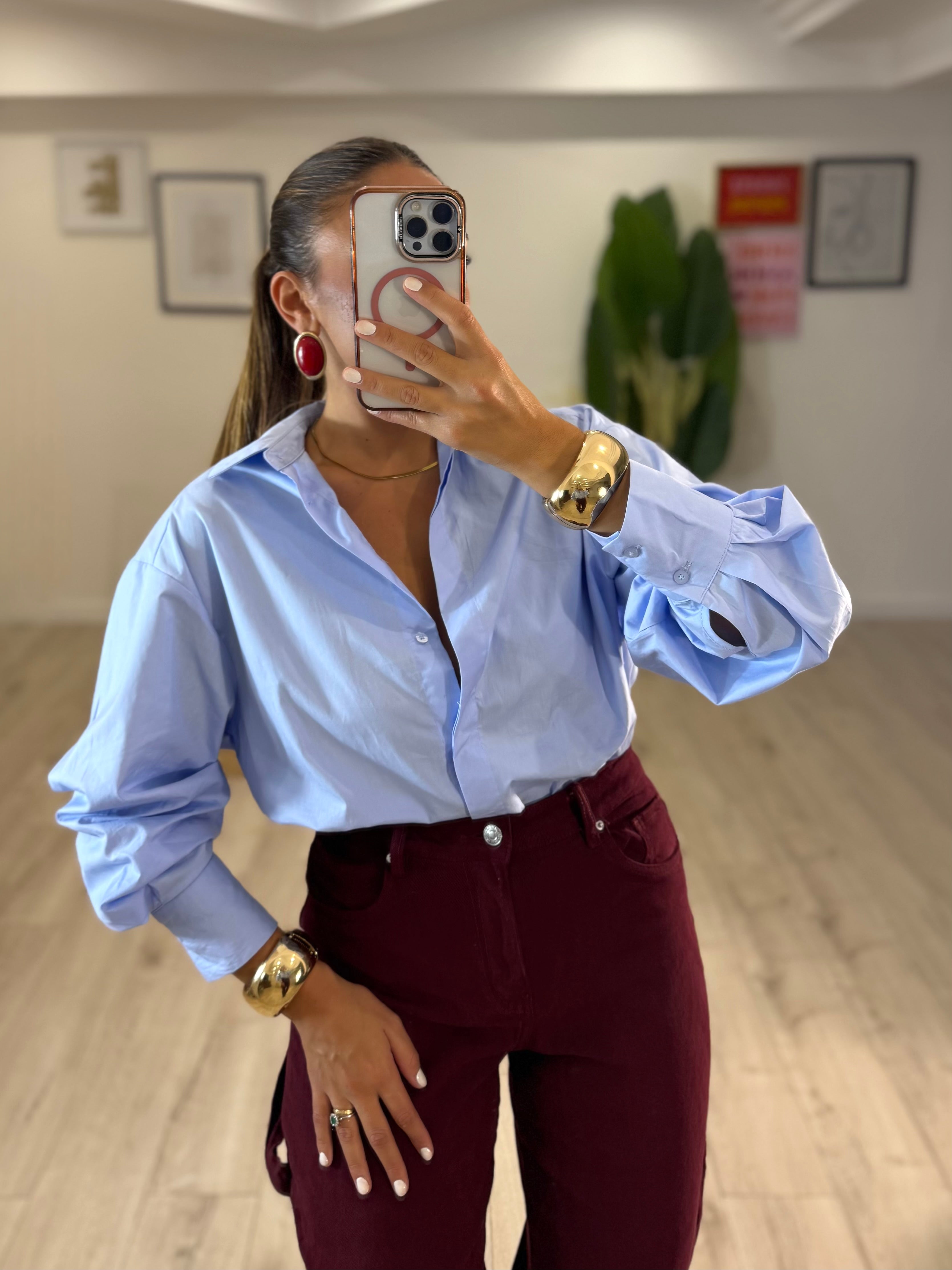 Camicia Oversize Office Celeste