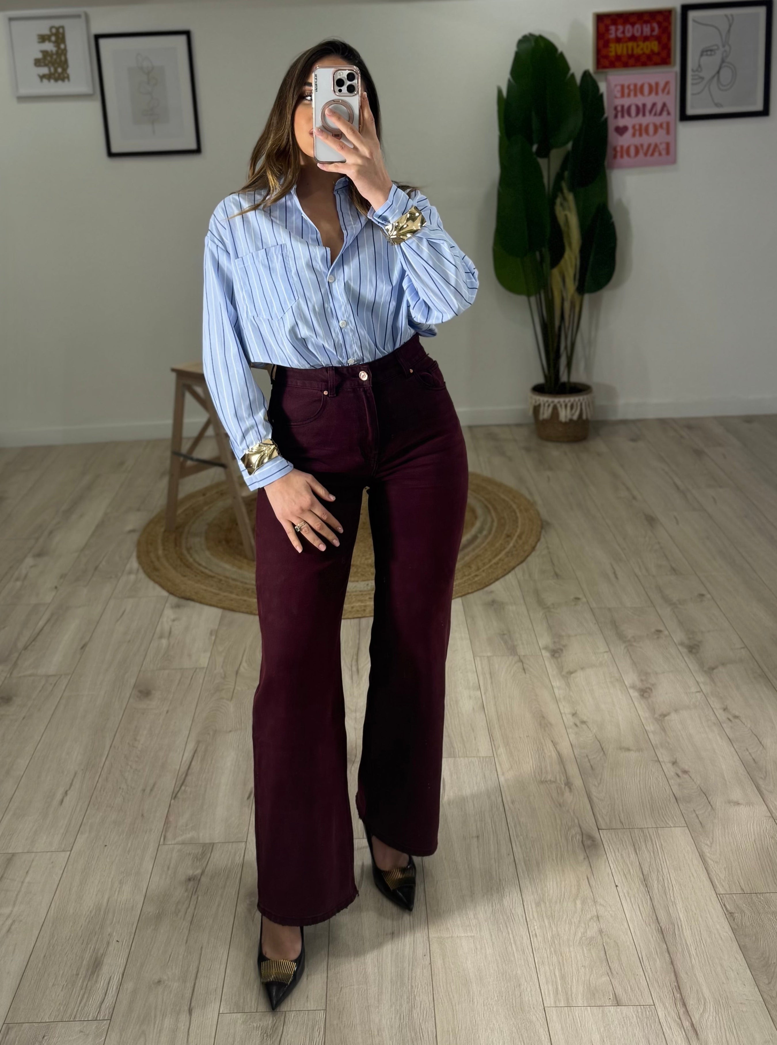 Camicia Righe Celeste