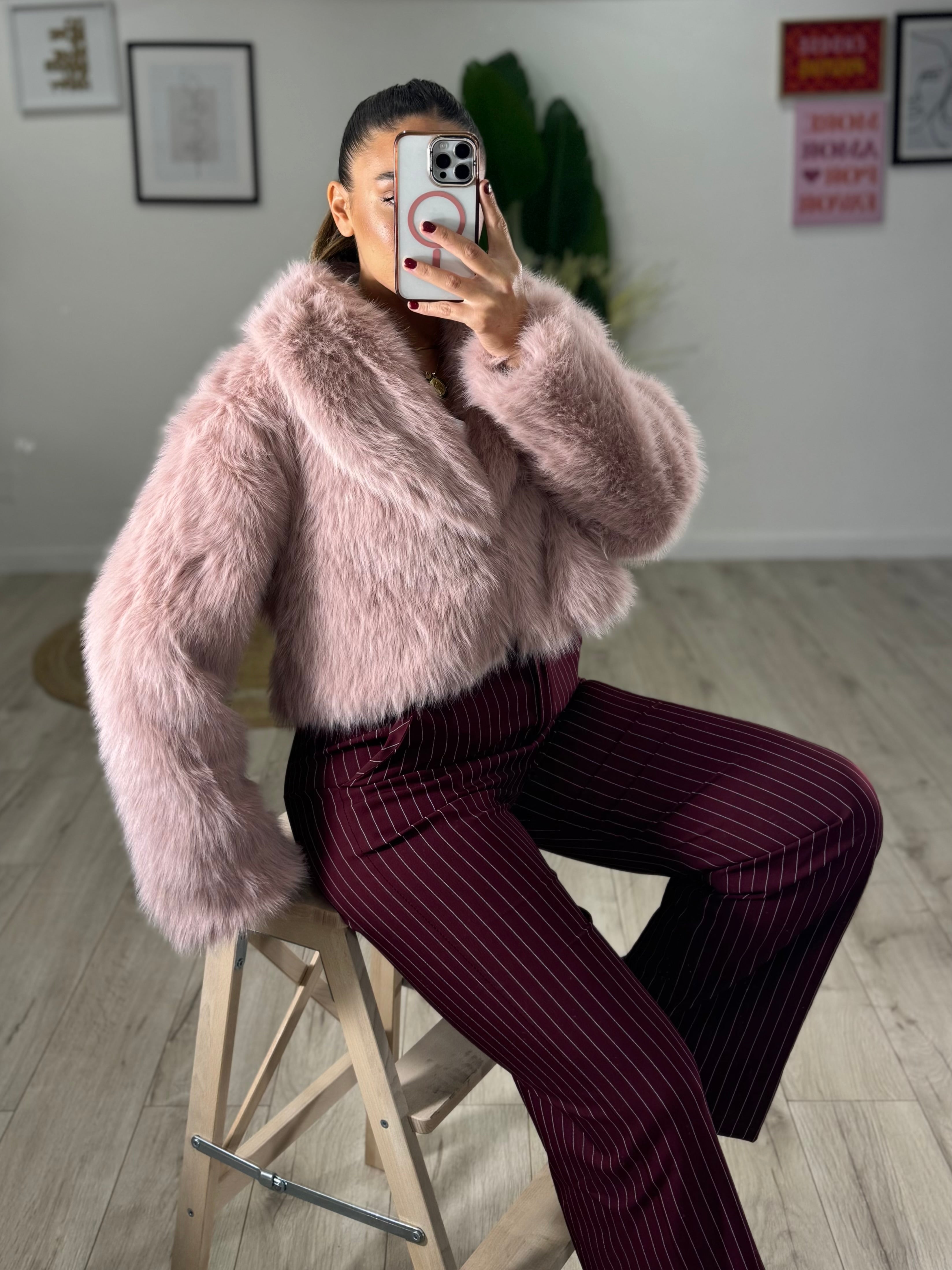 Ecopelliccia Crop Rosa Cipria