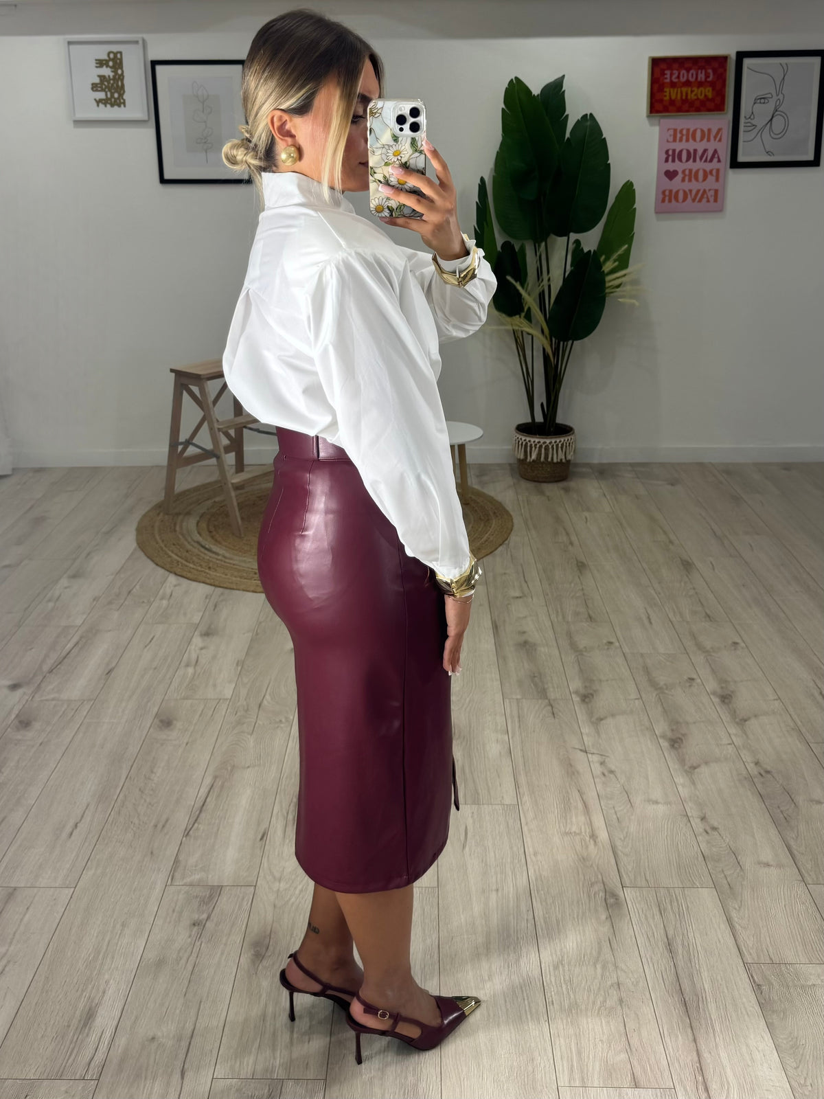 Gonna Ecopelle "cintura" bordeaux