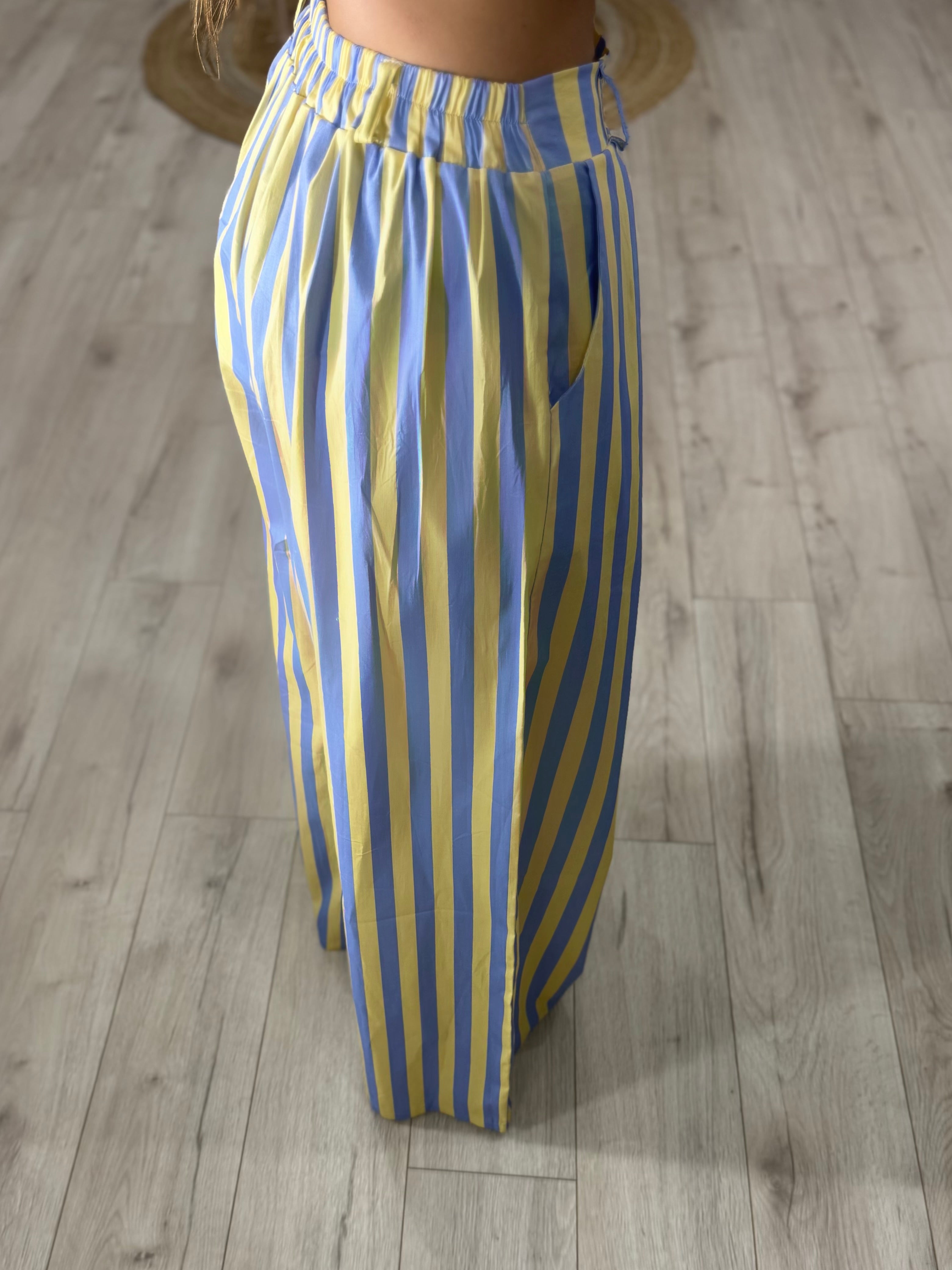 Pantalone righe celeste
