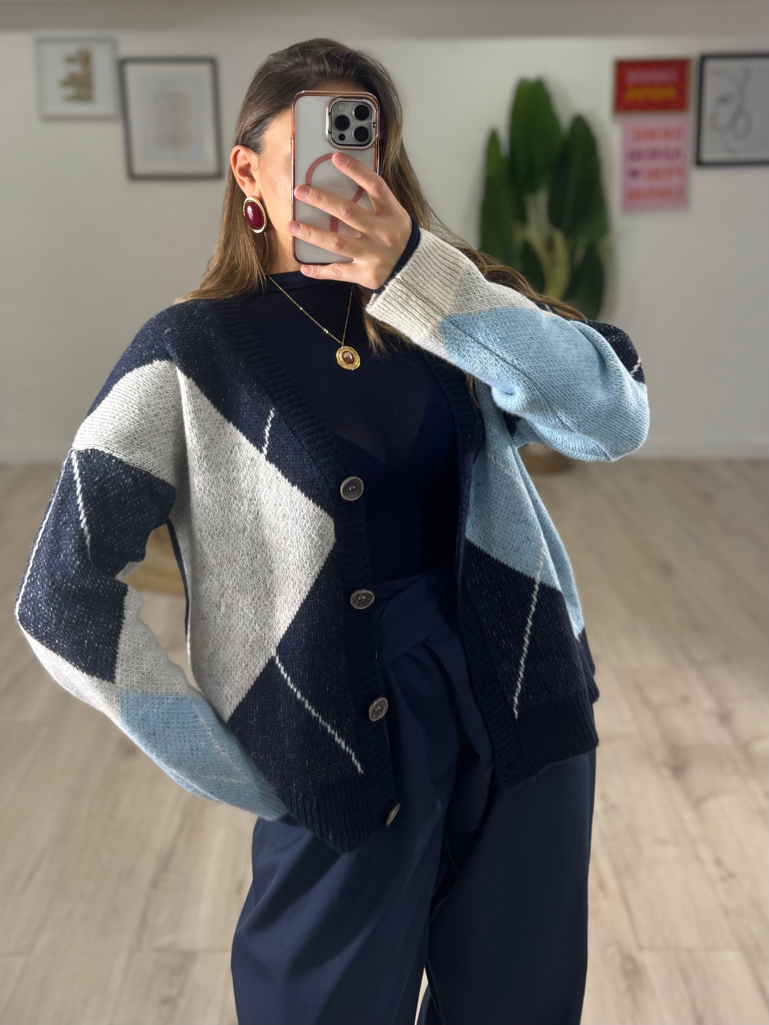 Cardigan Rombo Blu