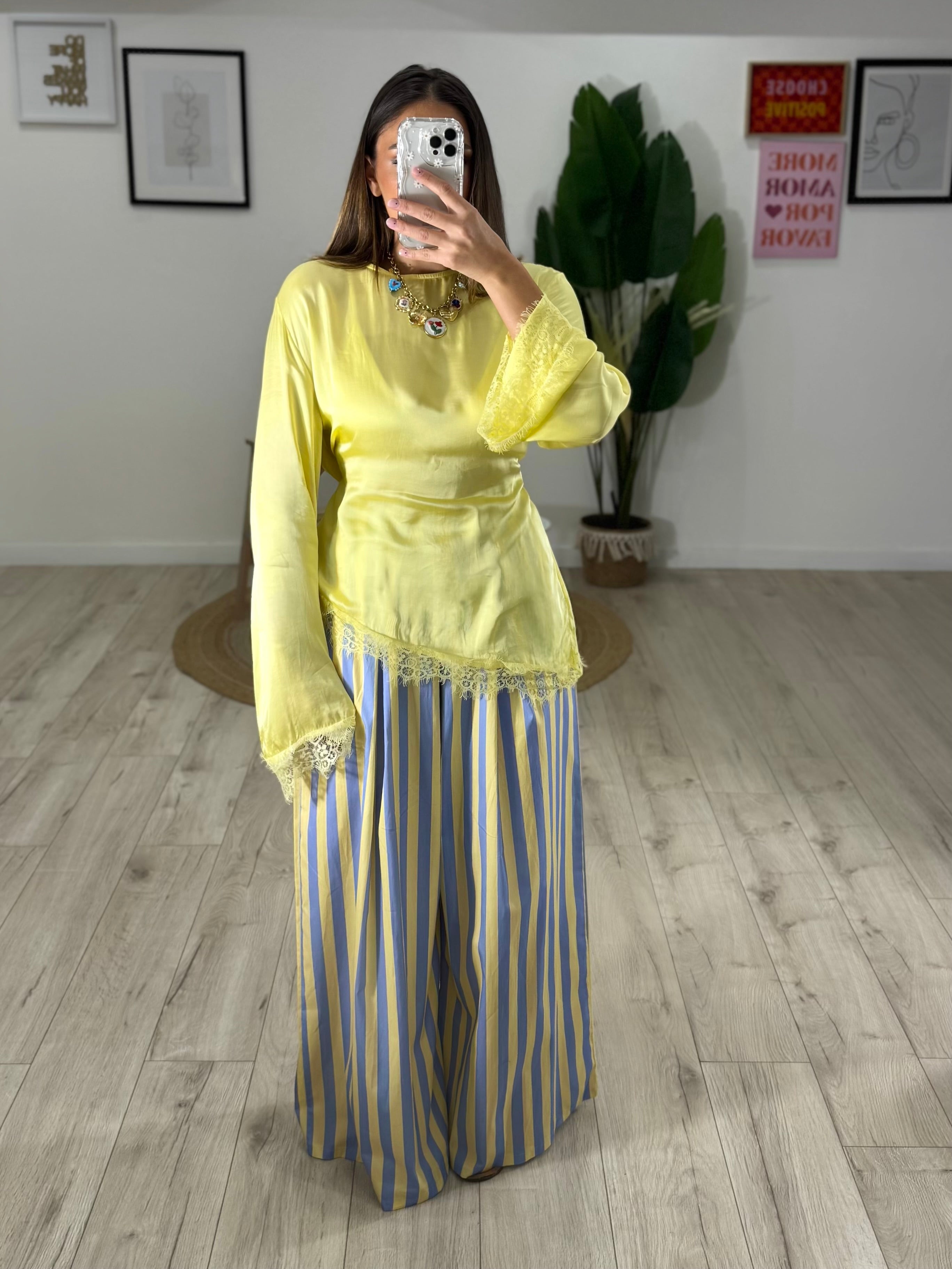 Pantalone righe celeste
