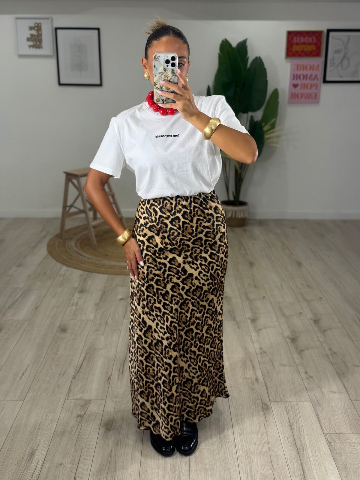 Gonna Longuette Animalier in raso