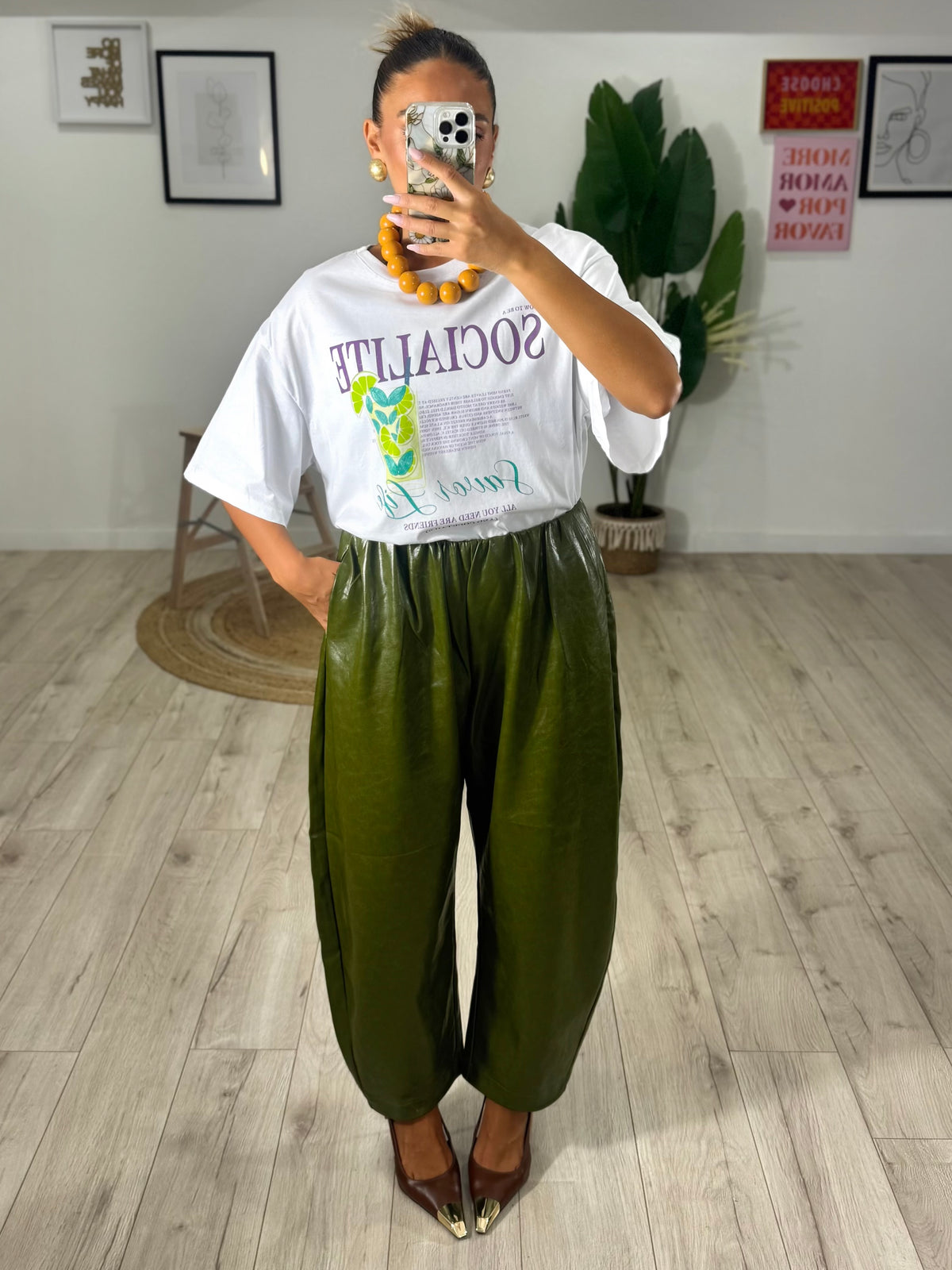 Pantalone Ecopelle Verde Oliva
