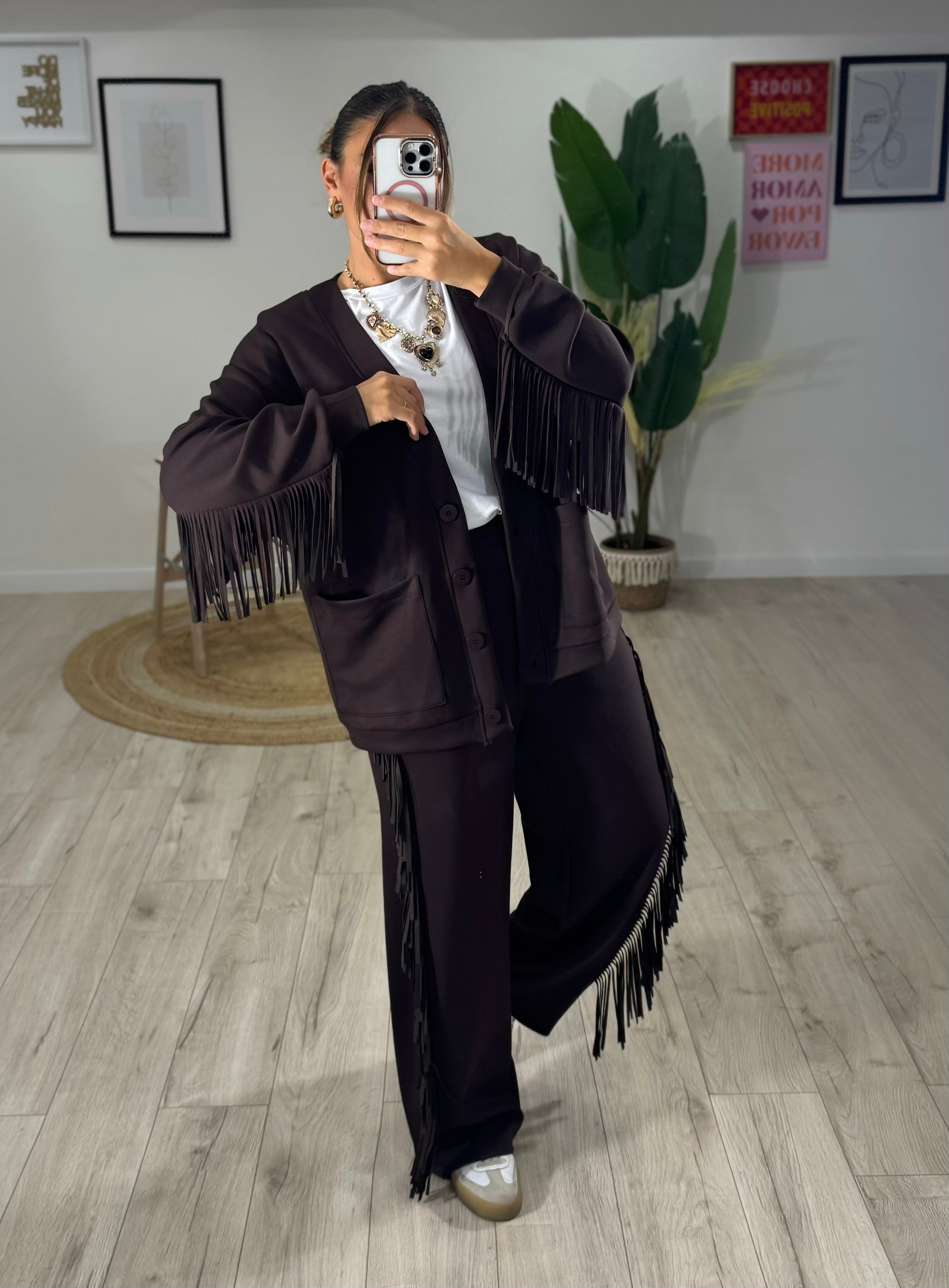 Cardigan Frange By Lumina Marrone