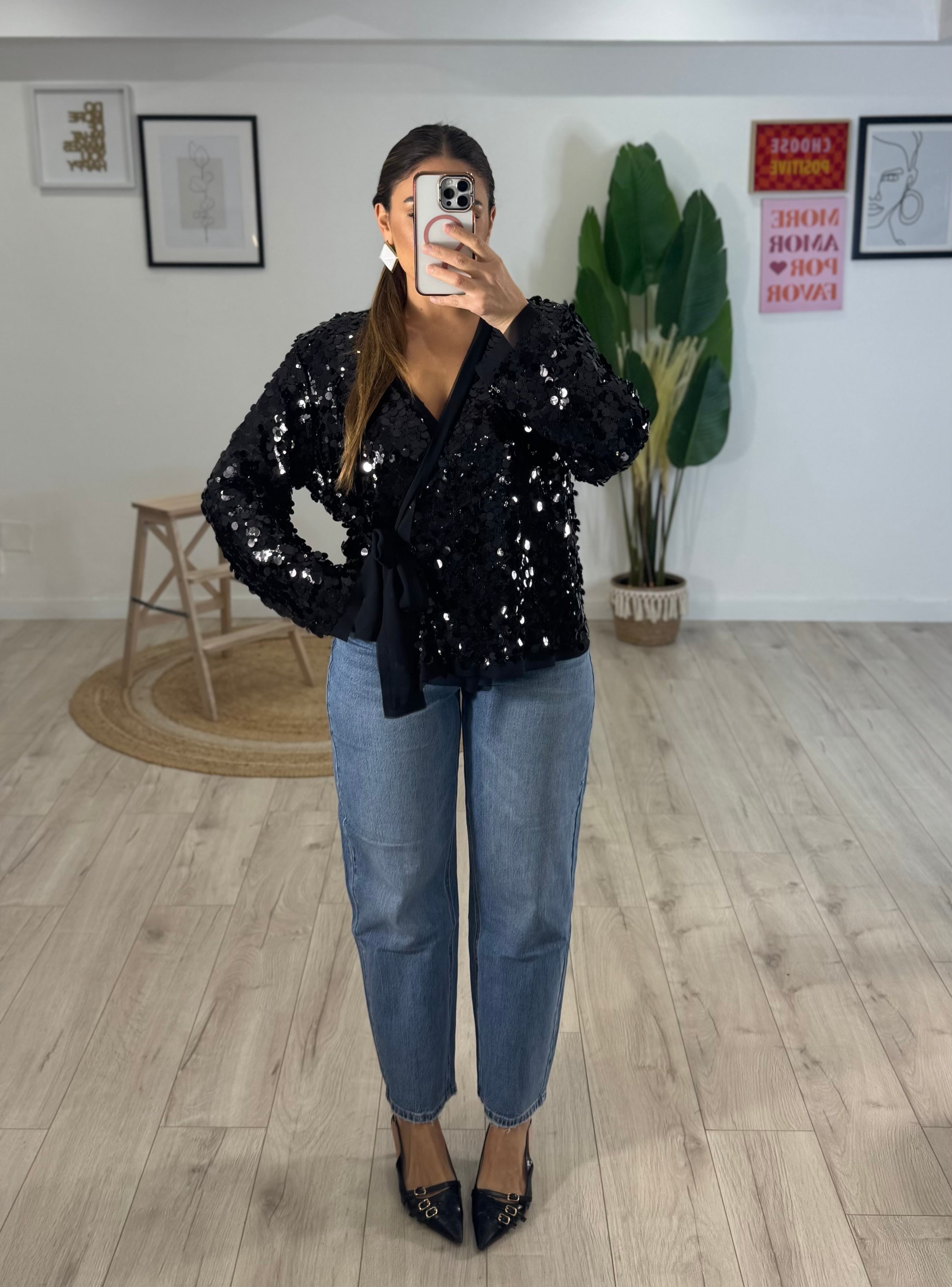 Cardigan Paillettes Nero