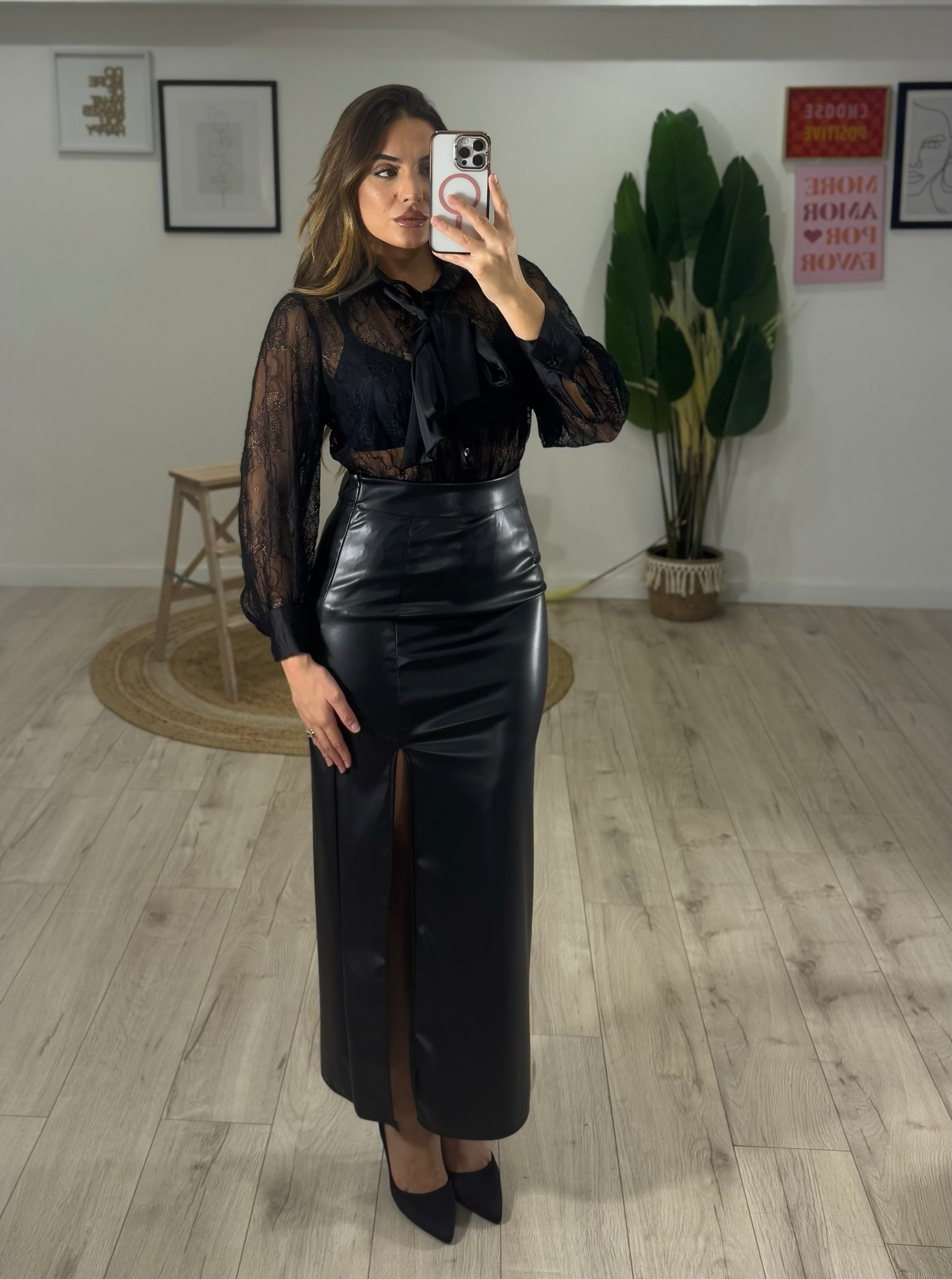 Camicia in Pizzo e Raso Nera