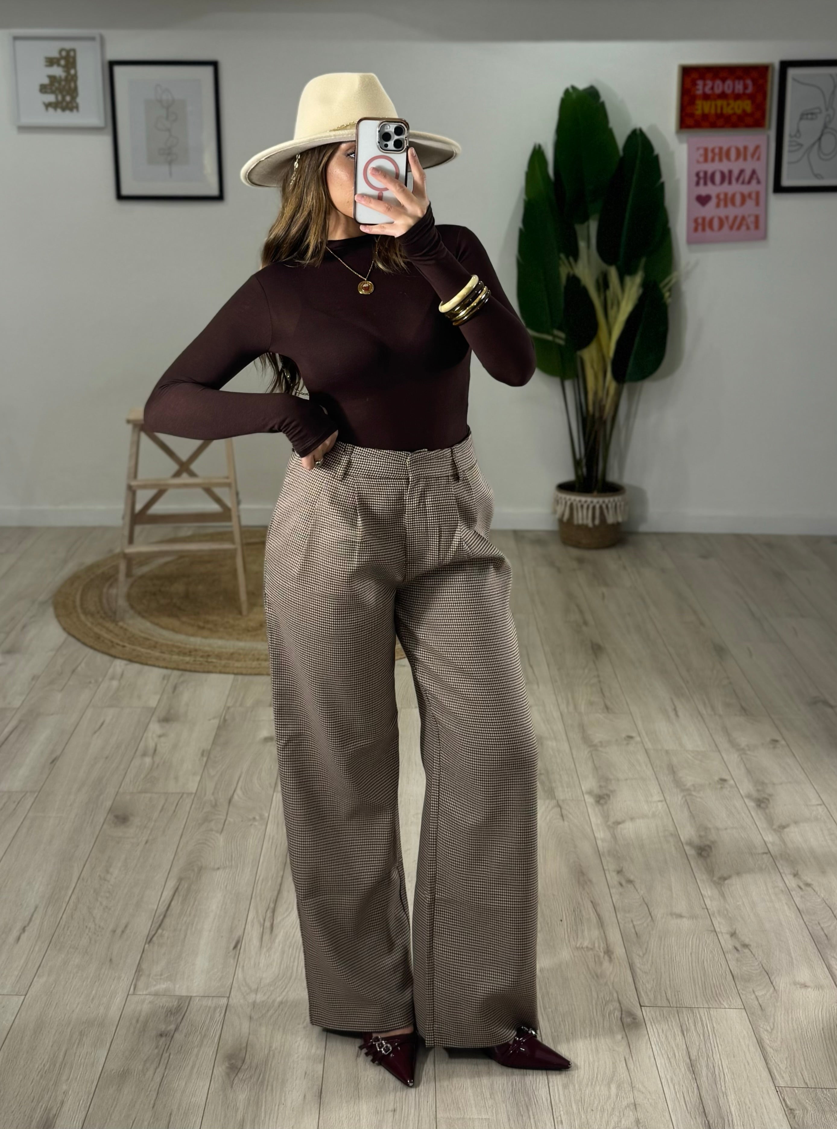 Pantalone in Pied de Poule Marrone