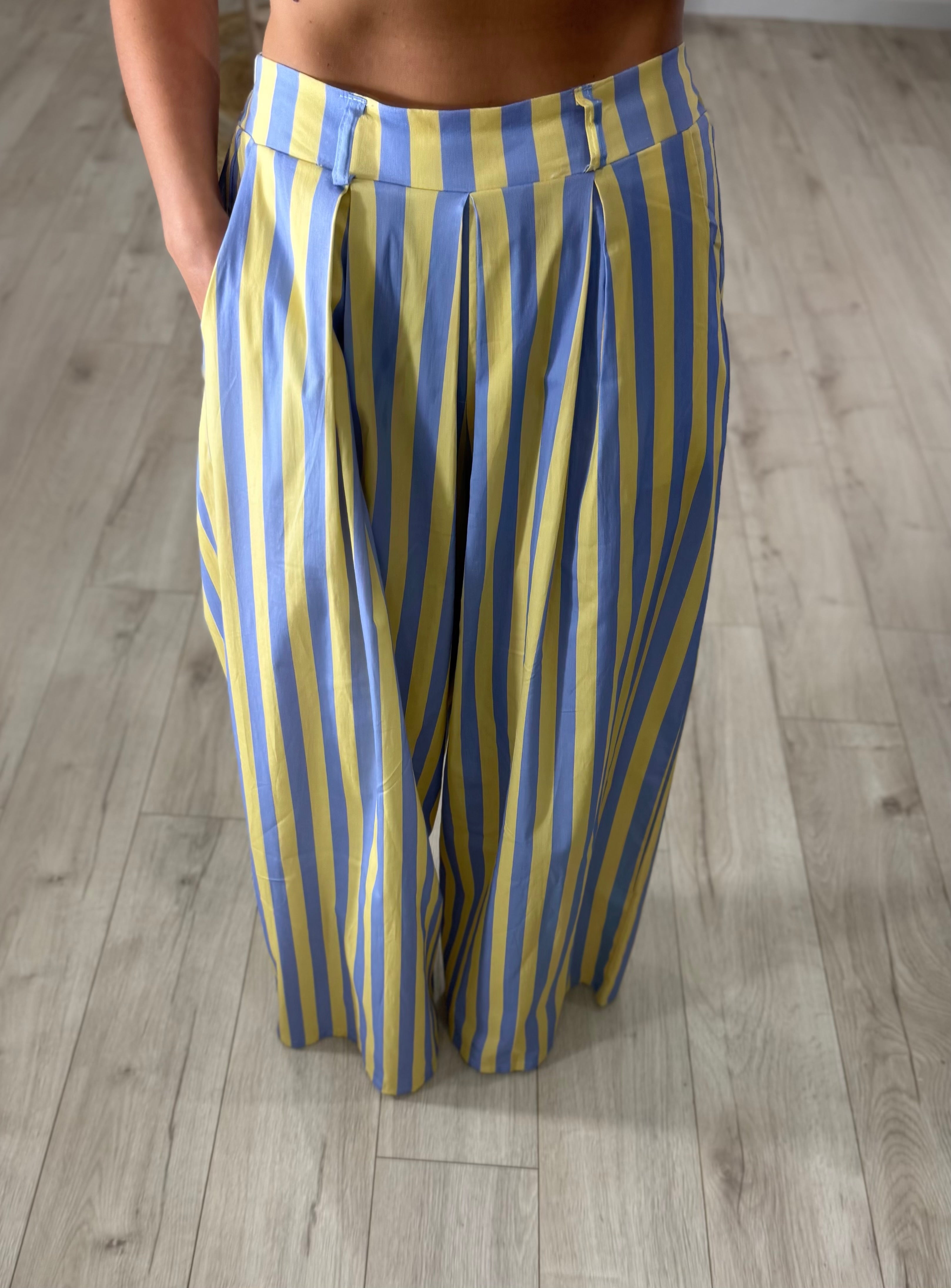 Pantalone righe celeste