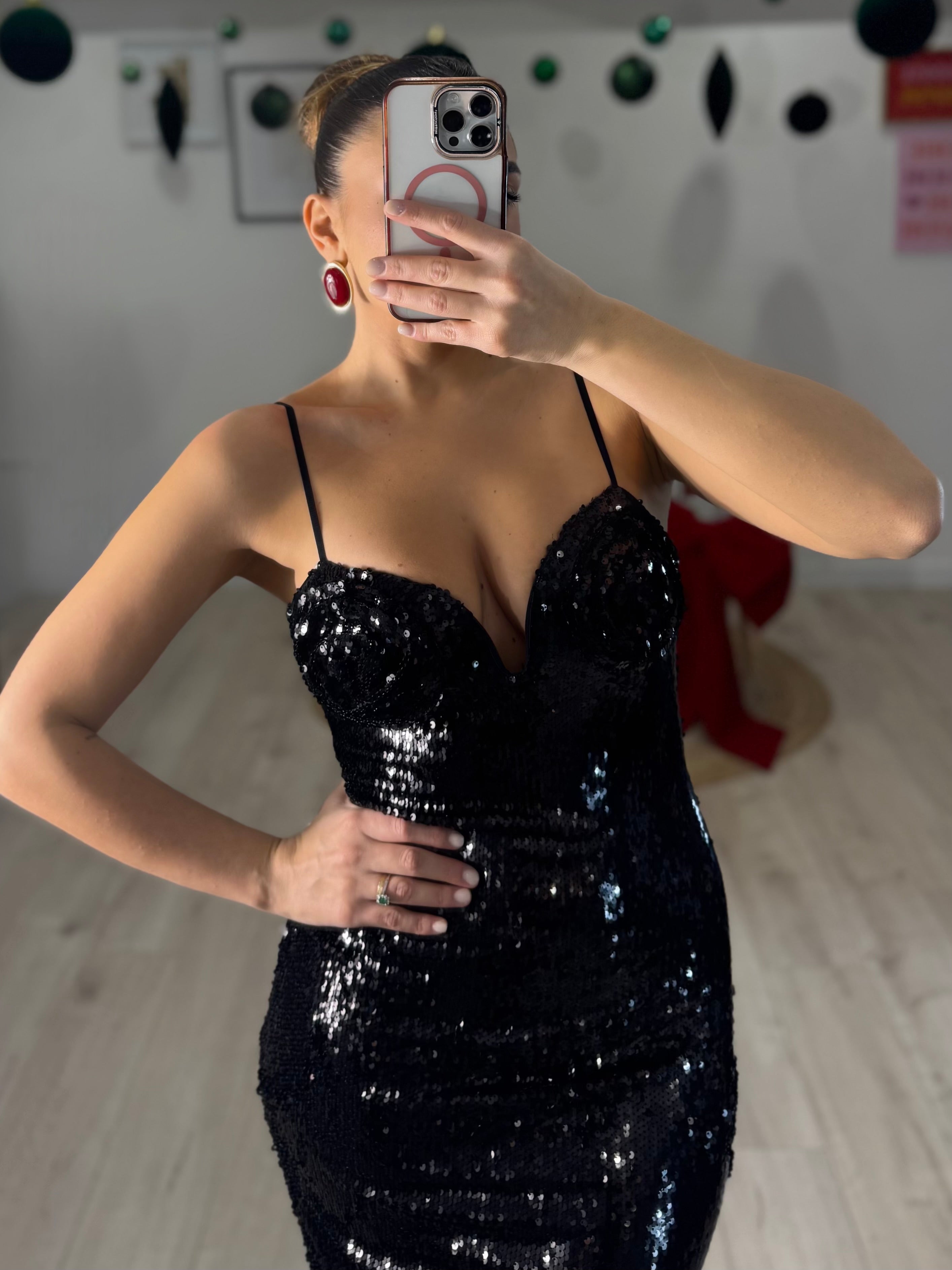 Abito Rose in Paillettes Nero