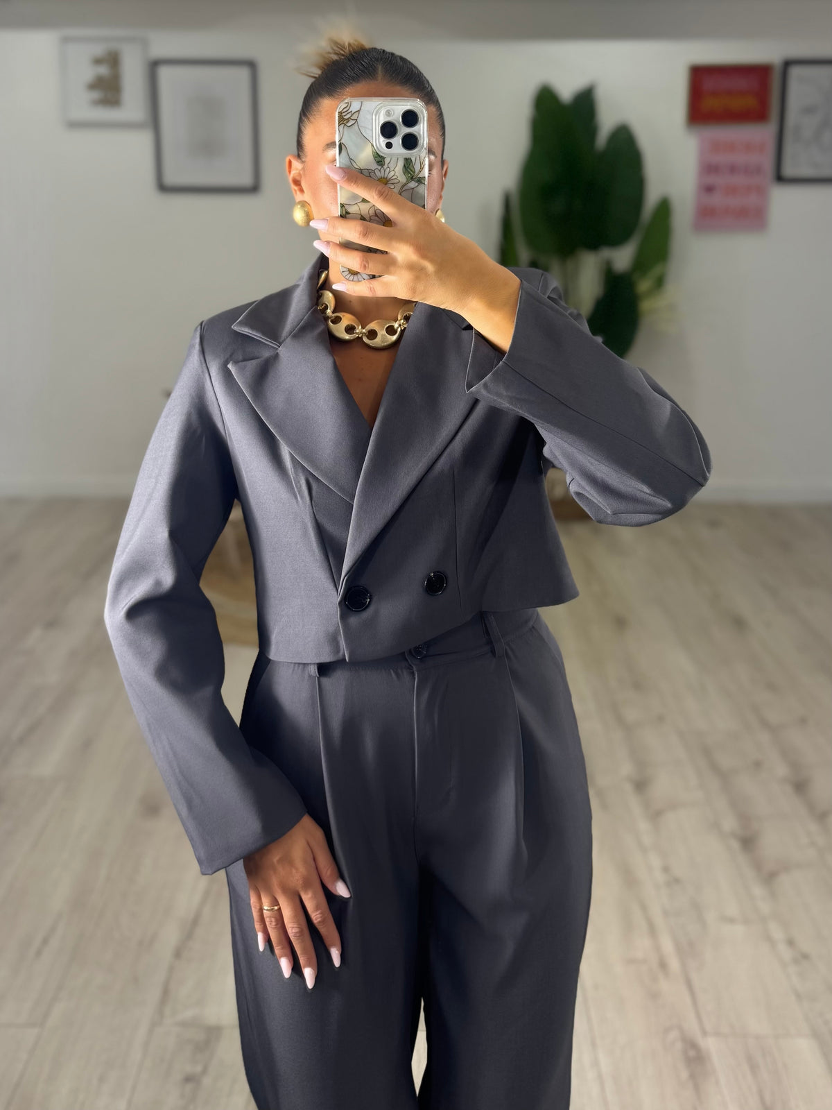 Tailleur Crop Grigio