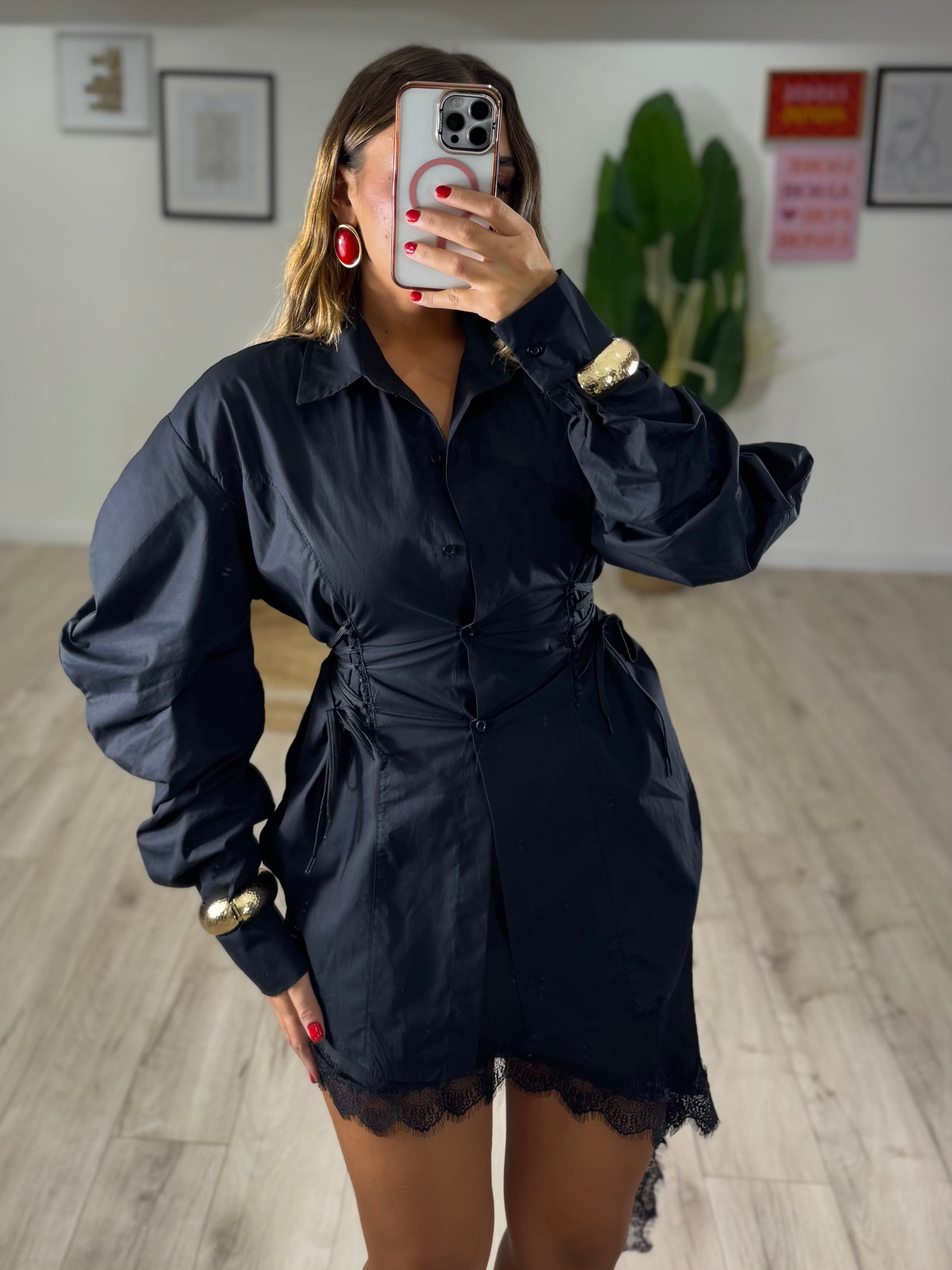 Camicia JUSTWEST Stringhe Nera