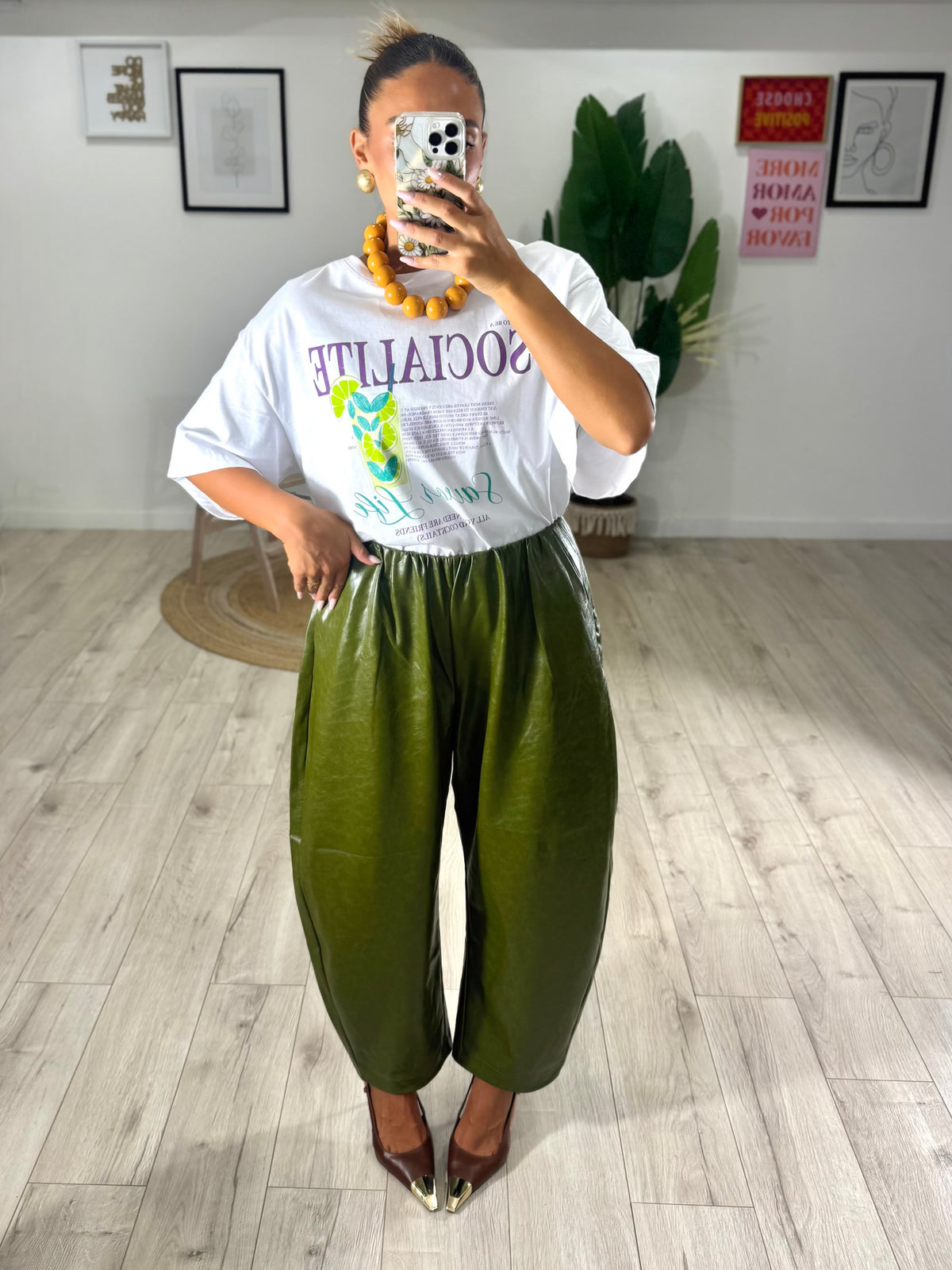 Pantalone Ecopelle Verde Oliva