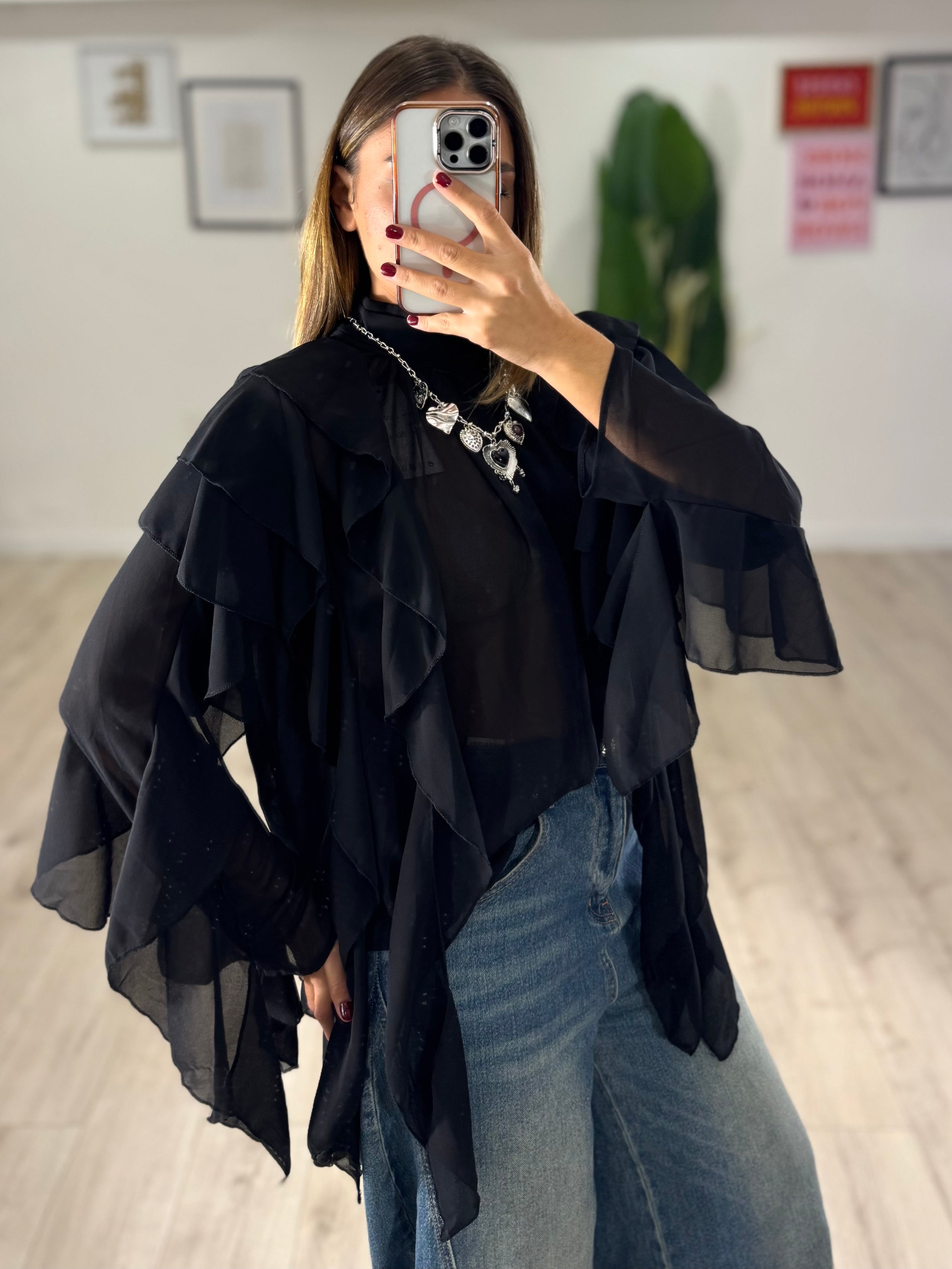 Blusa Volant Chiffon Nera