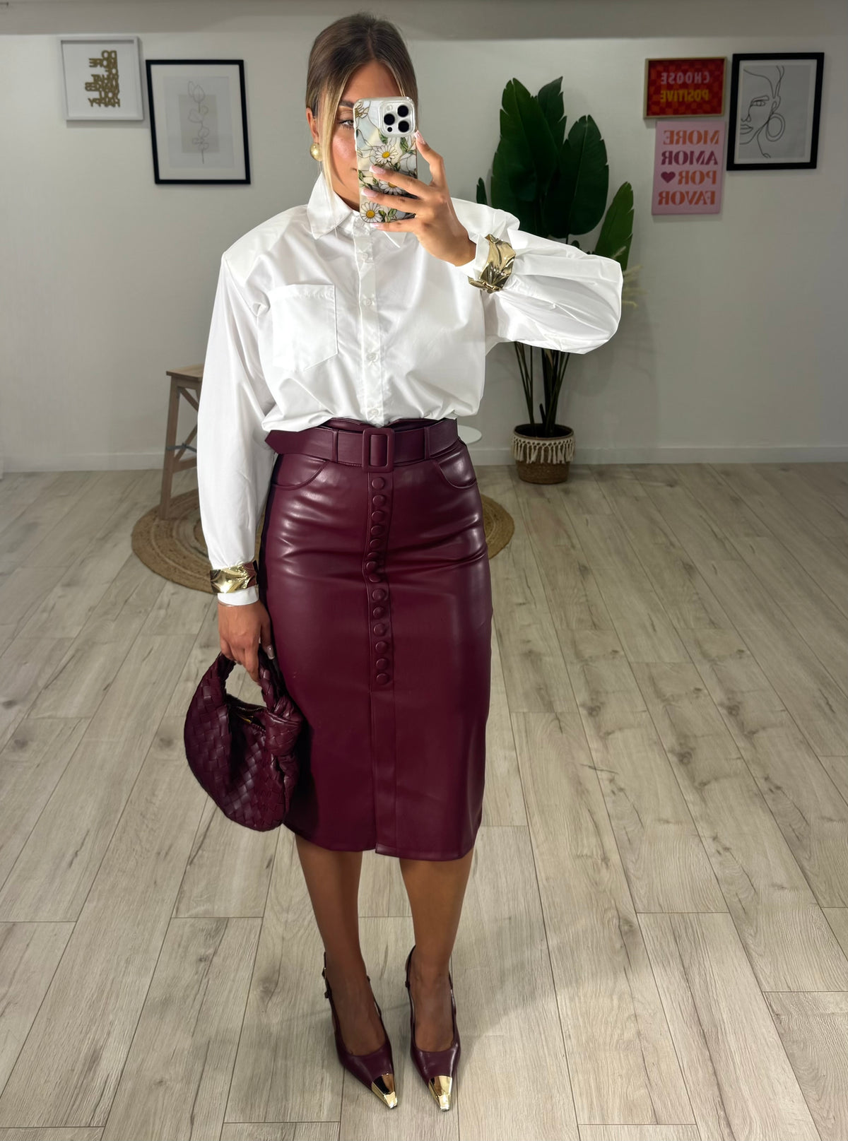Gonna Ecopelle "cintura" bordeaux