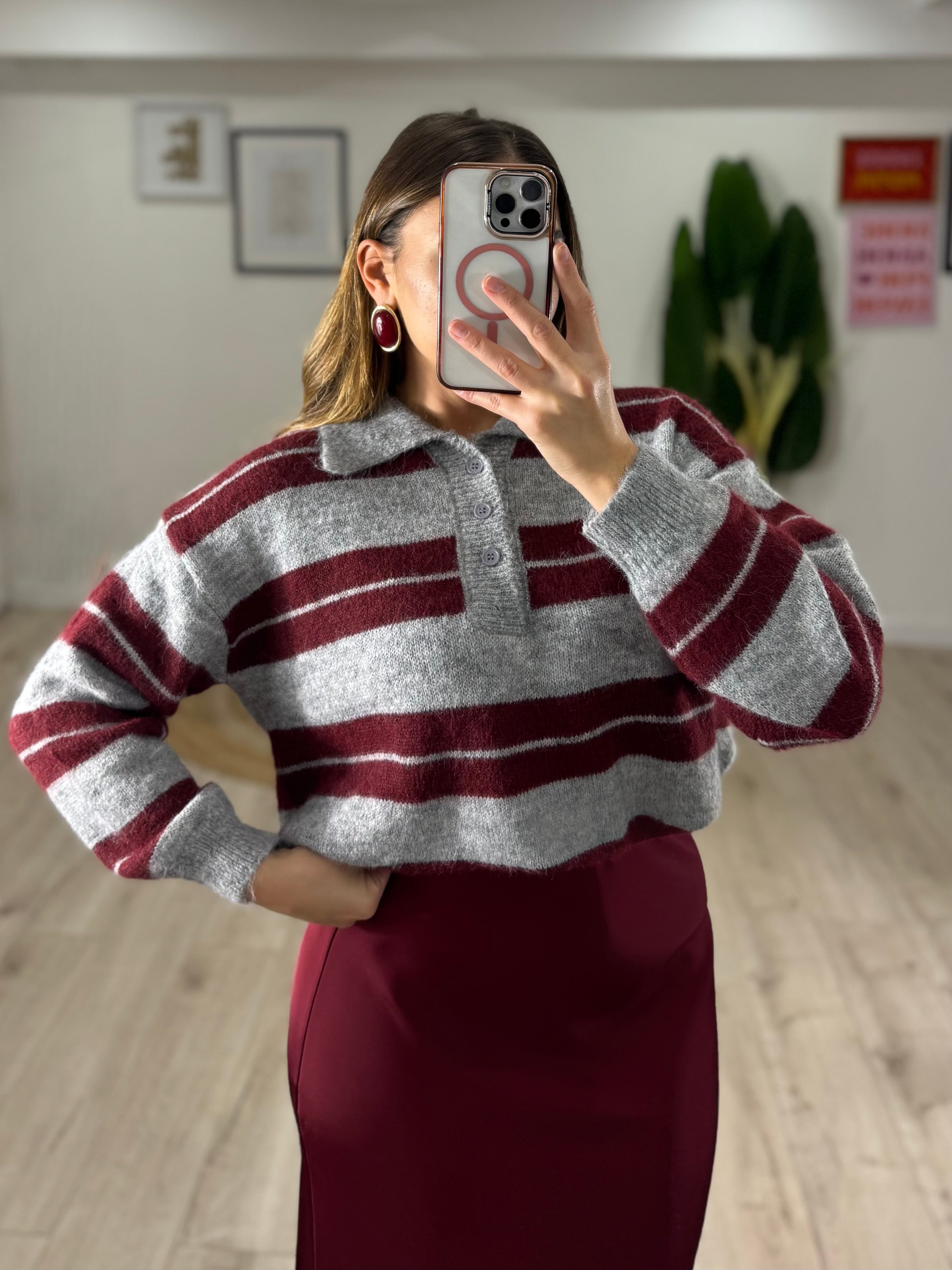 Maglione Polo Bordeaux e Grigio