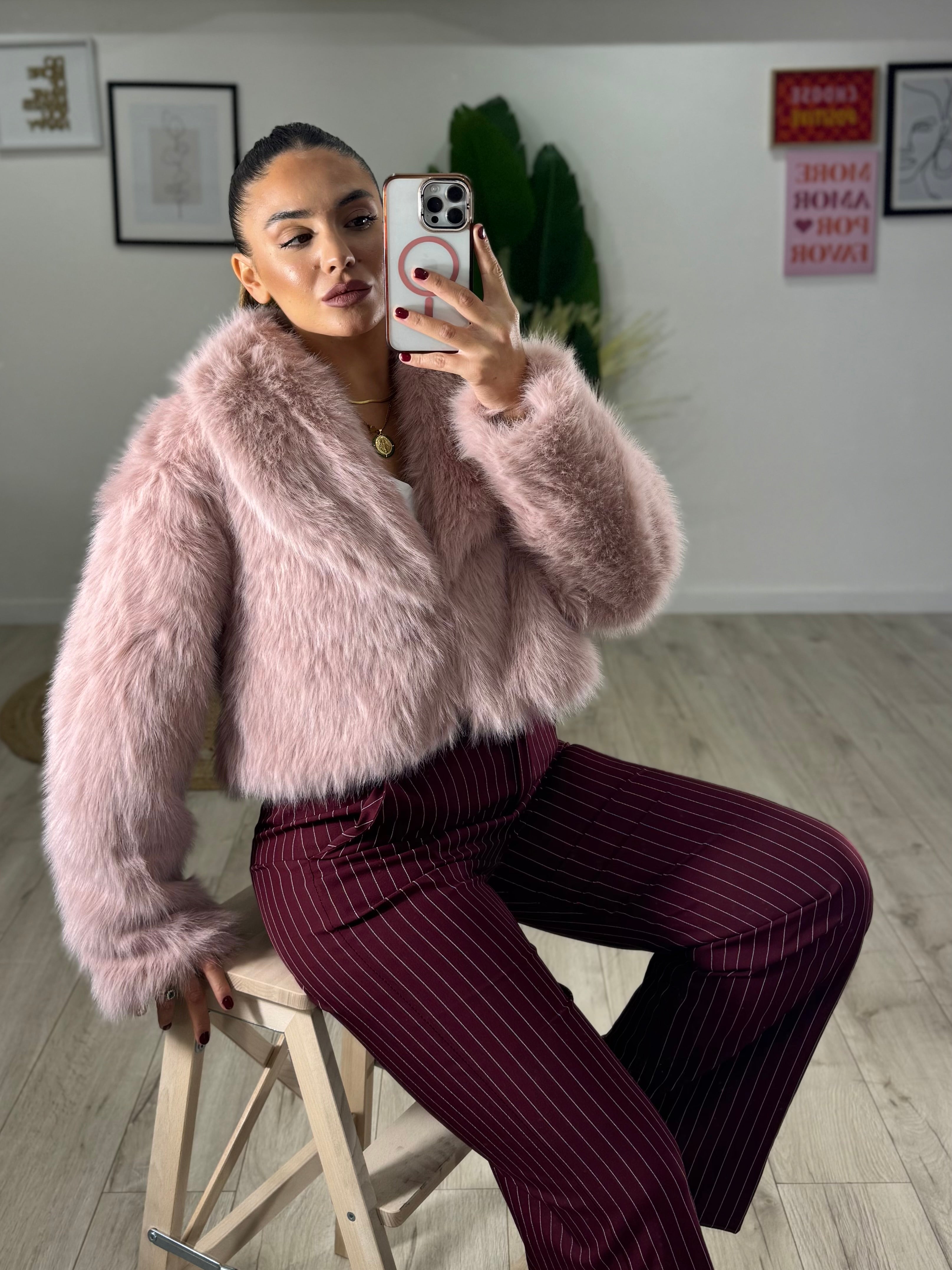 Ecopelliccia Crop Rosa Cipria