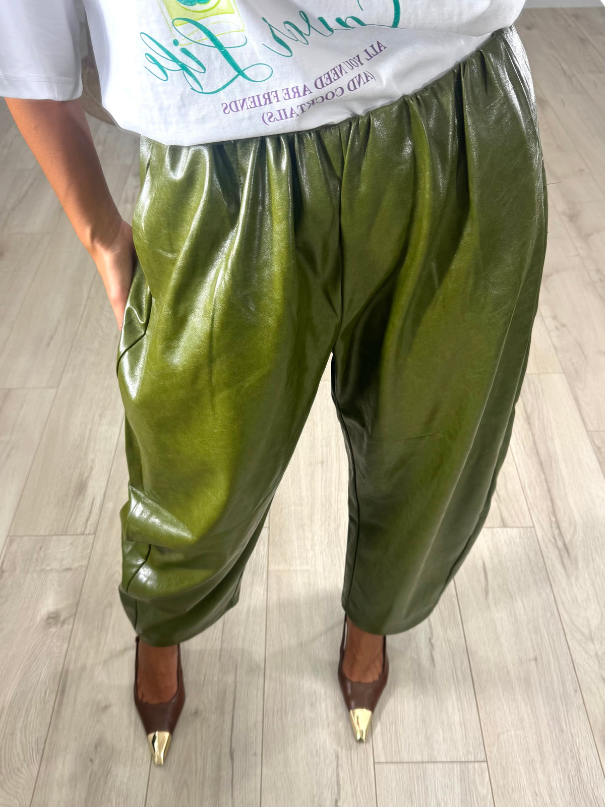 Pantalone Ecopelle Verde Oliva