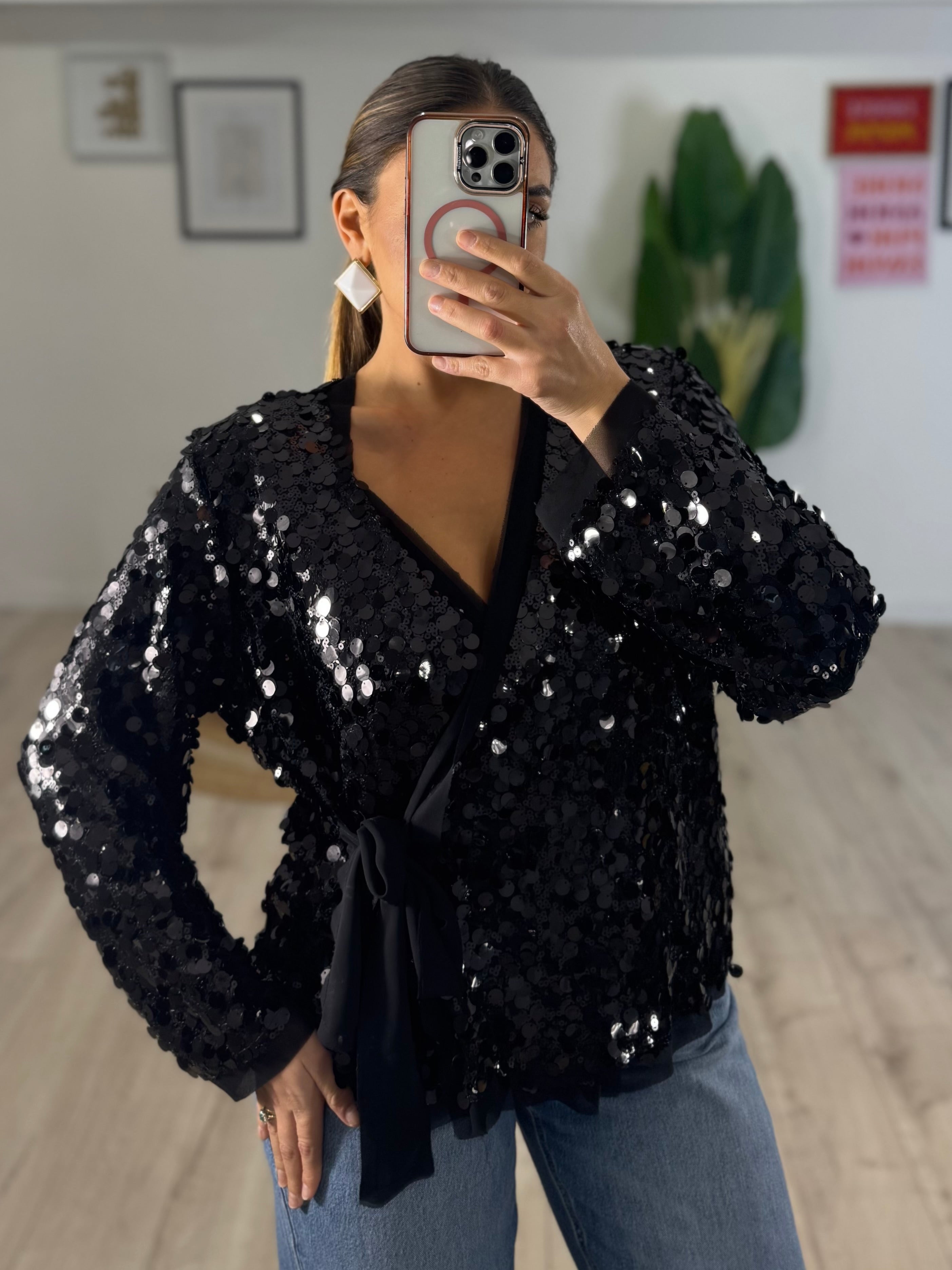 Cardigan Paillettes Nero