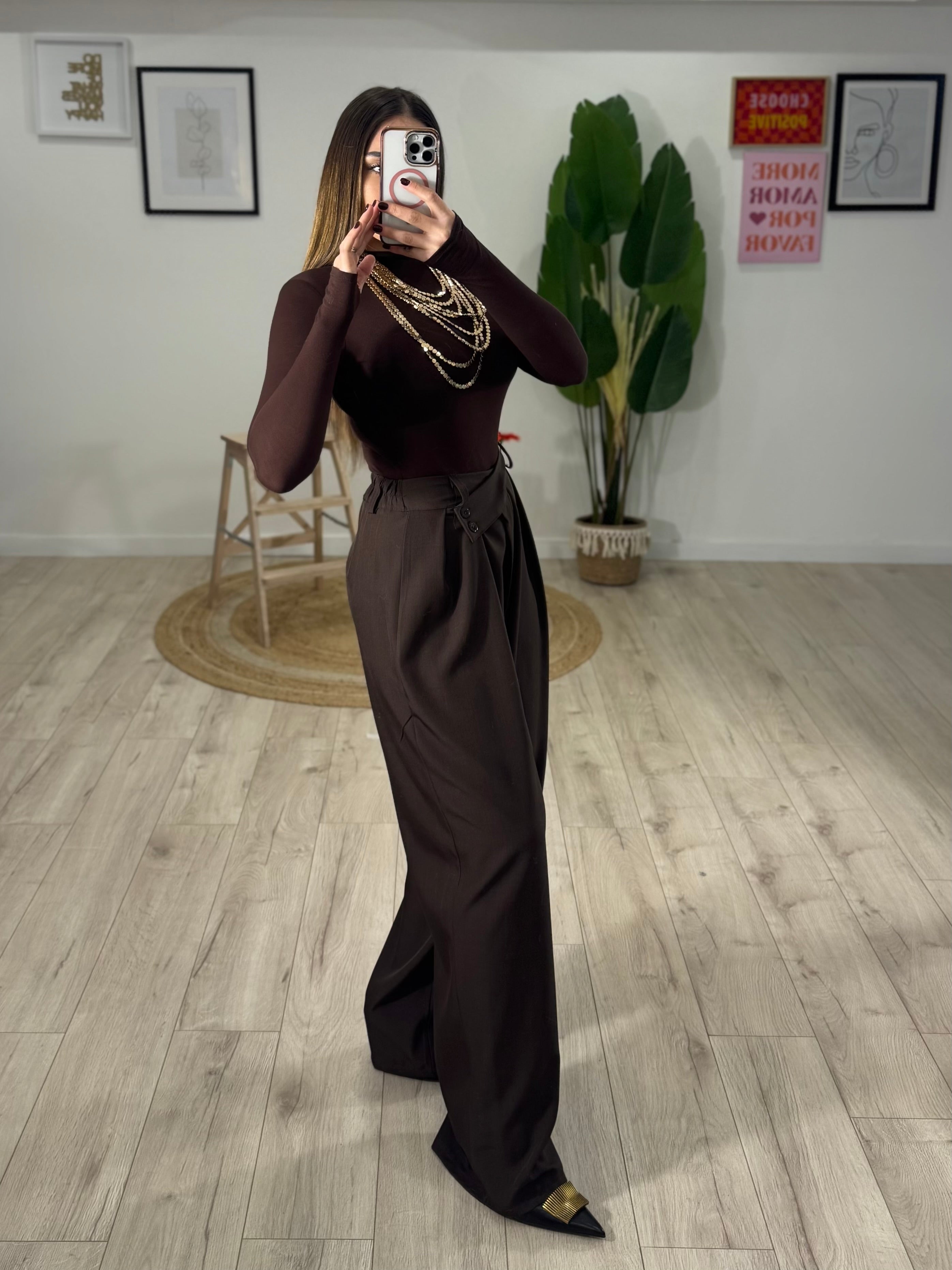 Pantalone Balloon Over intreccio marrone