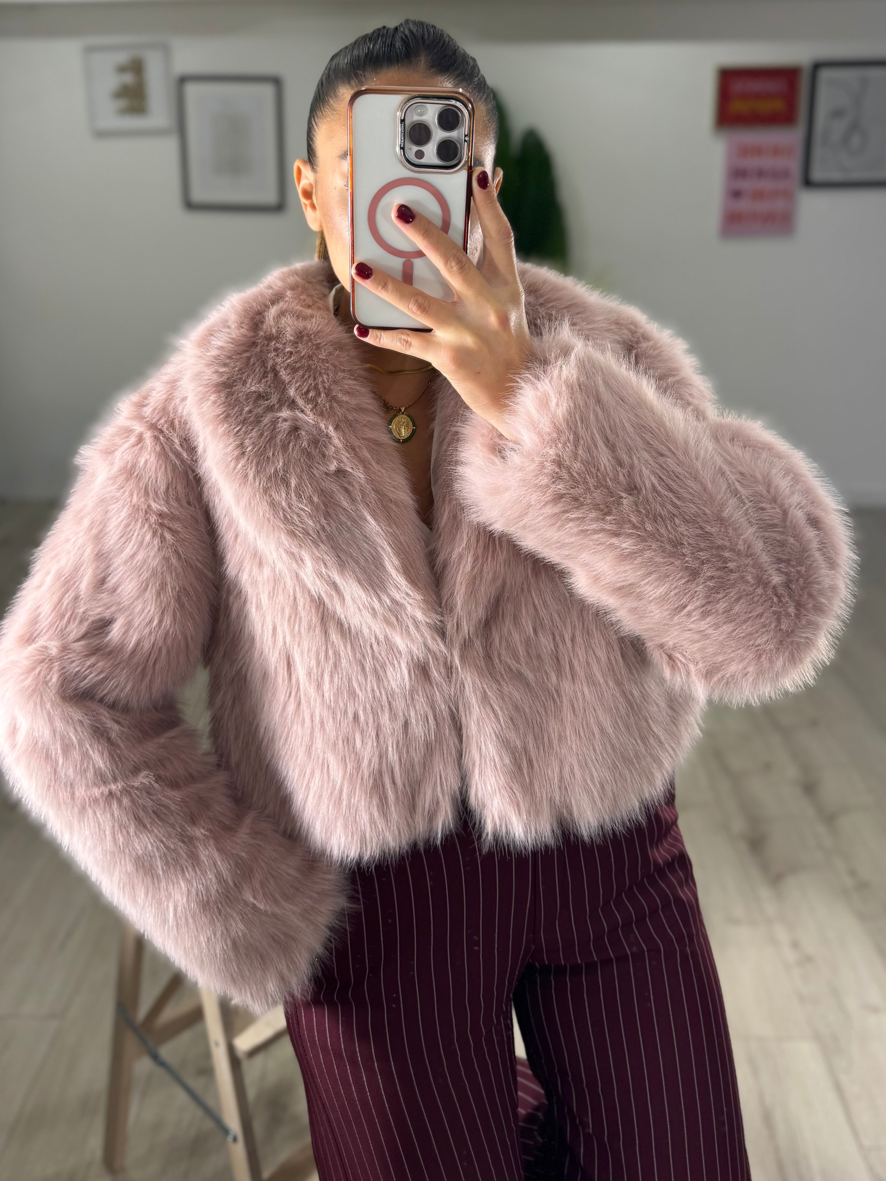 Ecopelliccia Crop Rosa Cipria