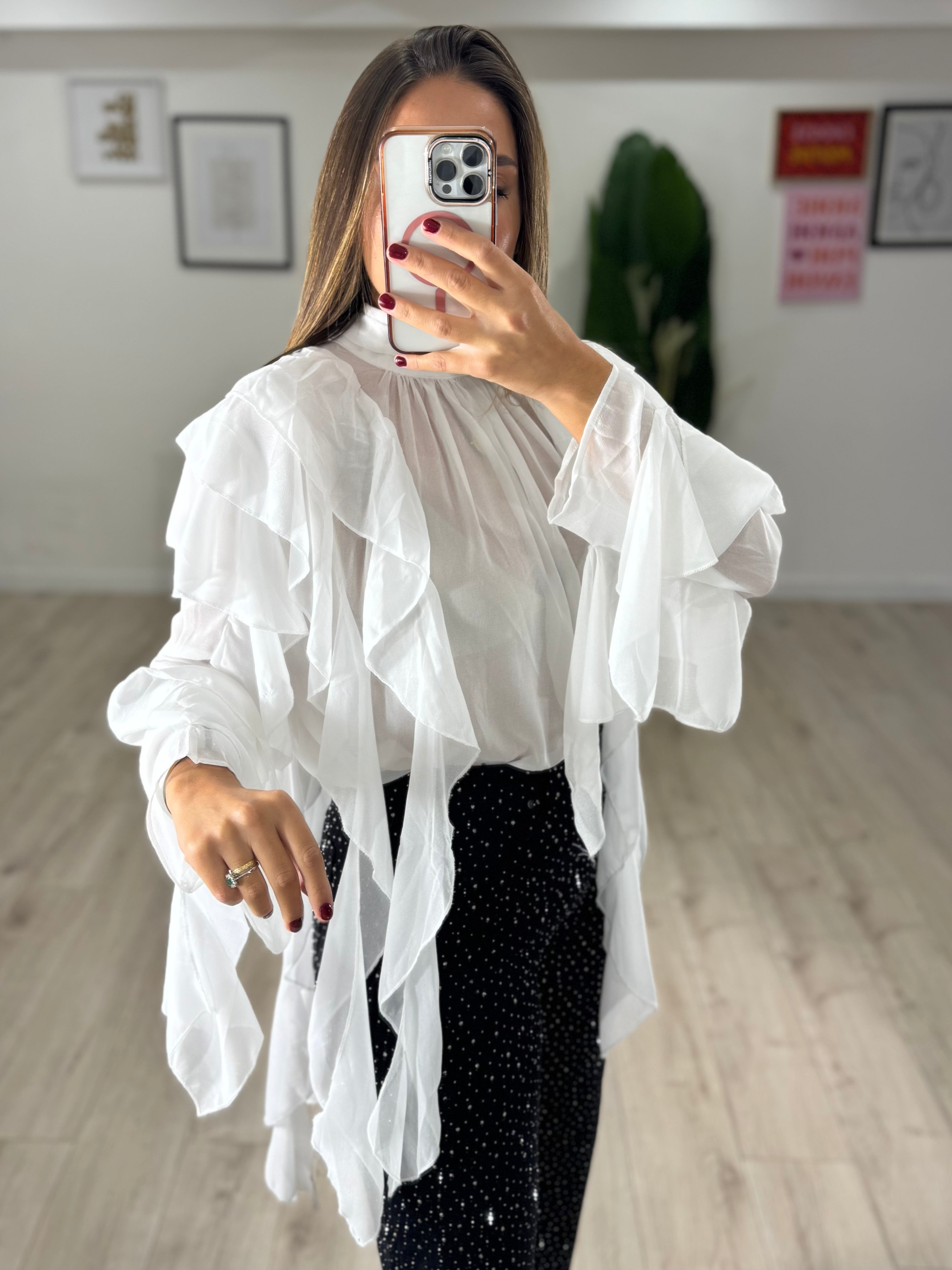 Blusa Volant Chiffon Bianca