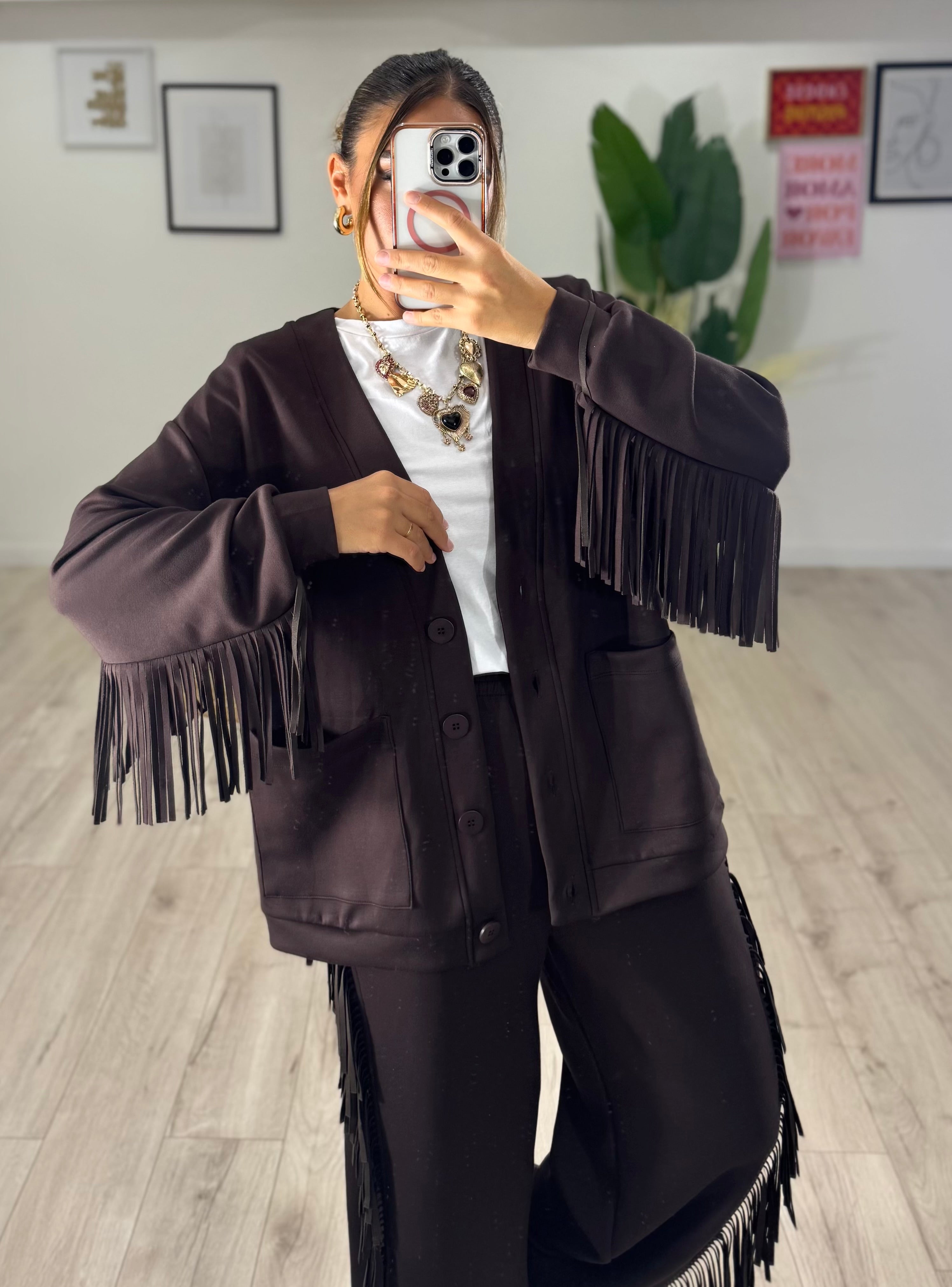 Cardigan Frange By Lumina Marrone