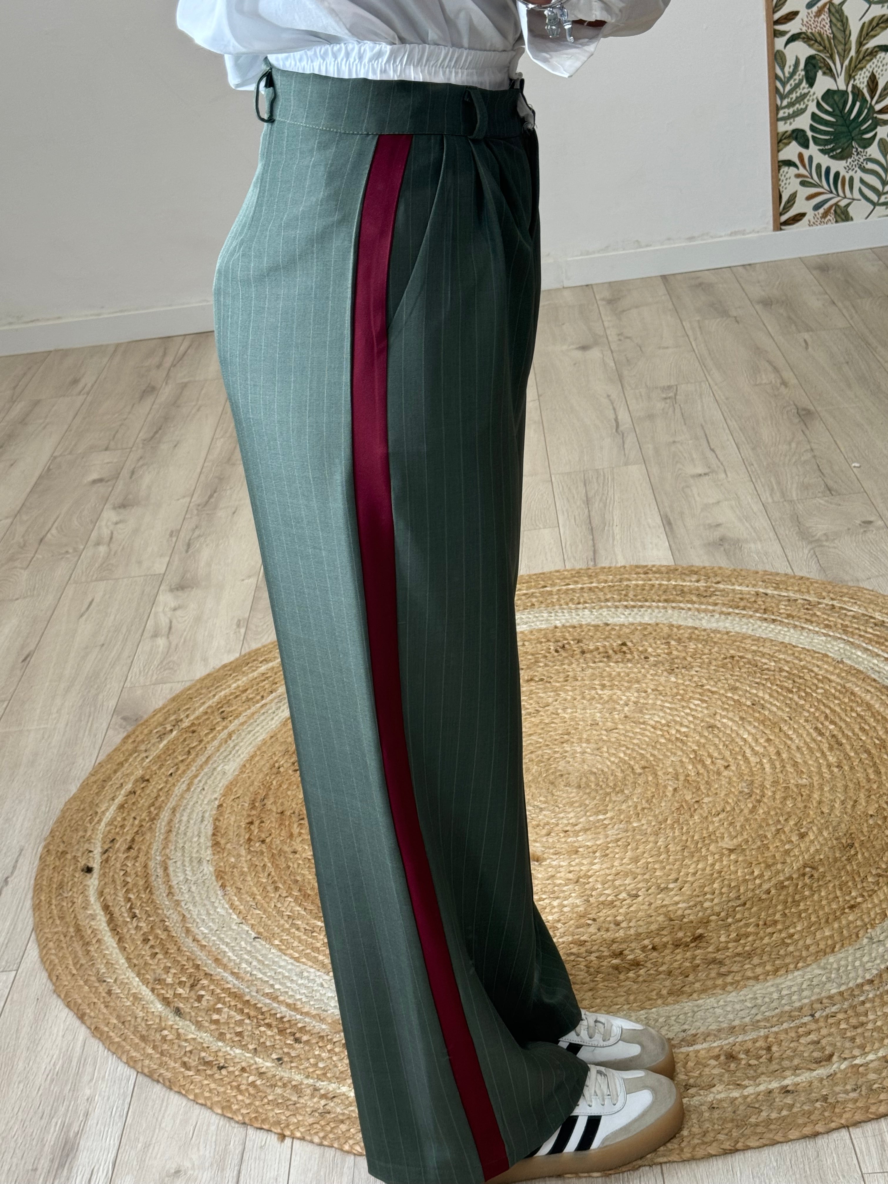 Pantalone Gessato Verde Oliva