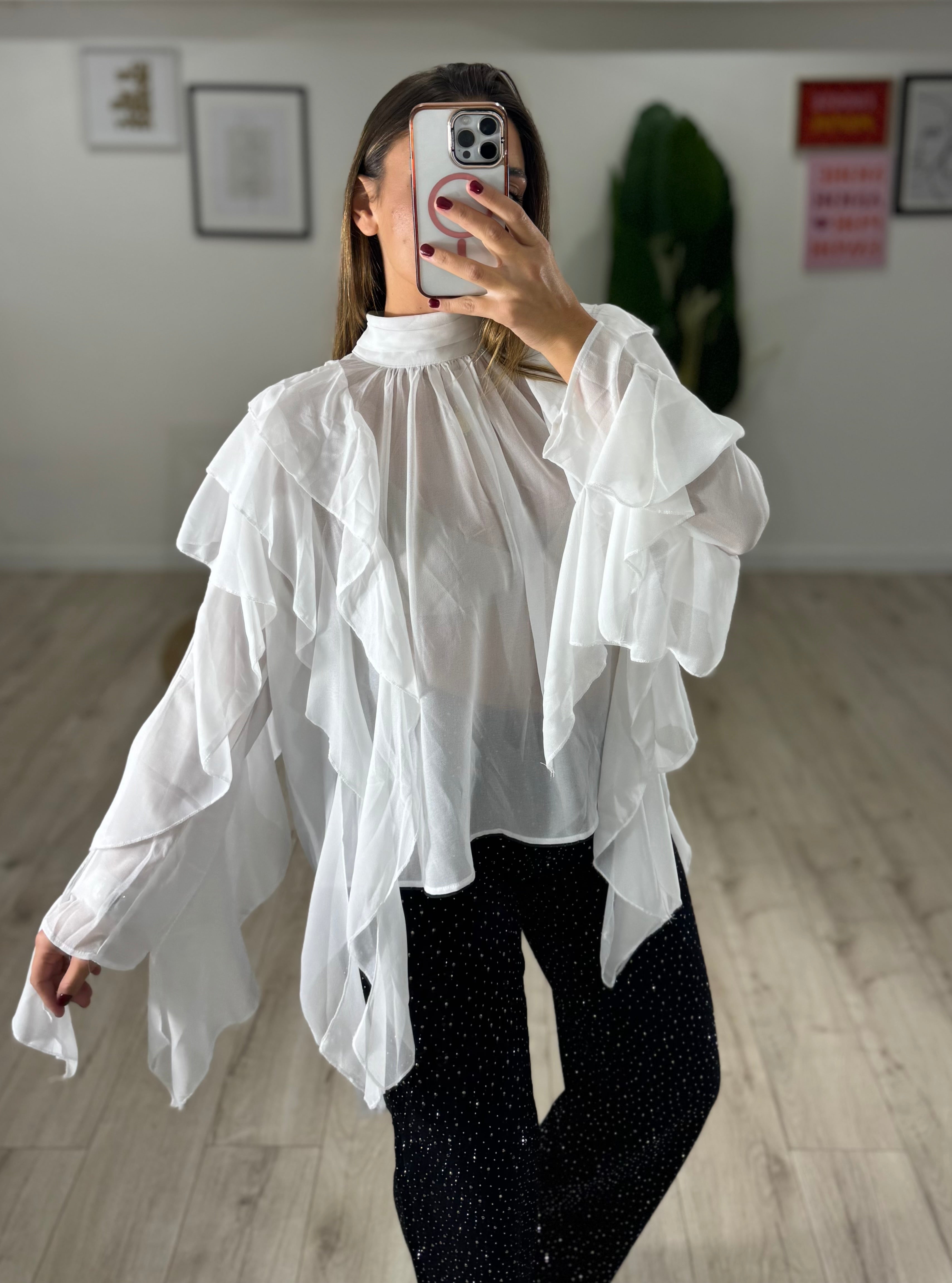 Blusa Volant Chiffon Bianca