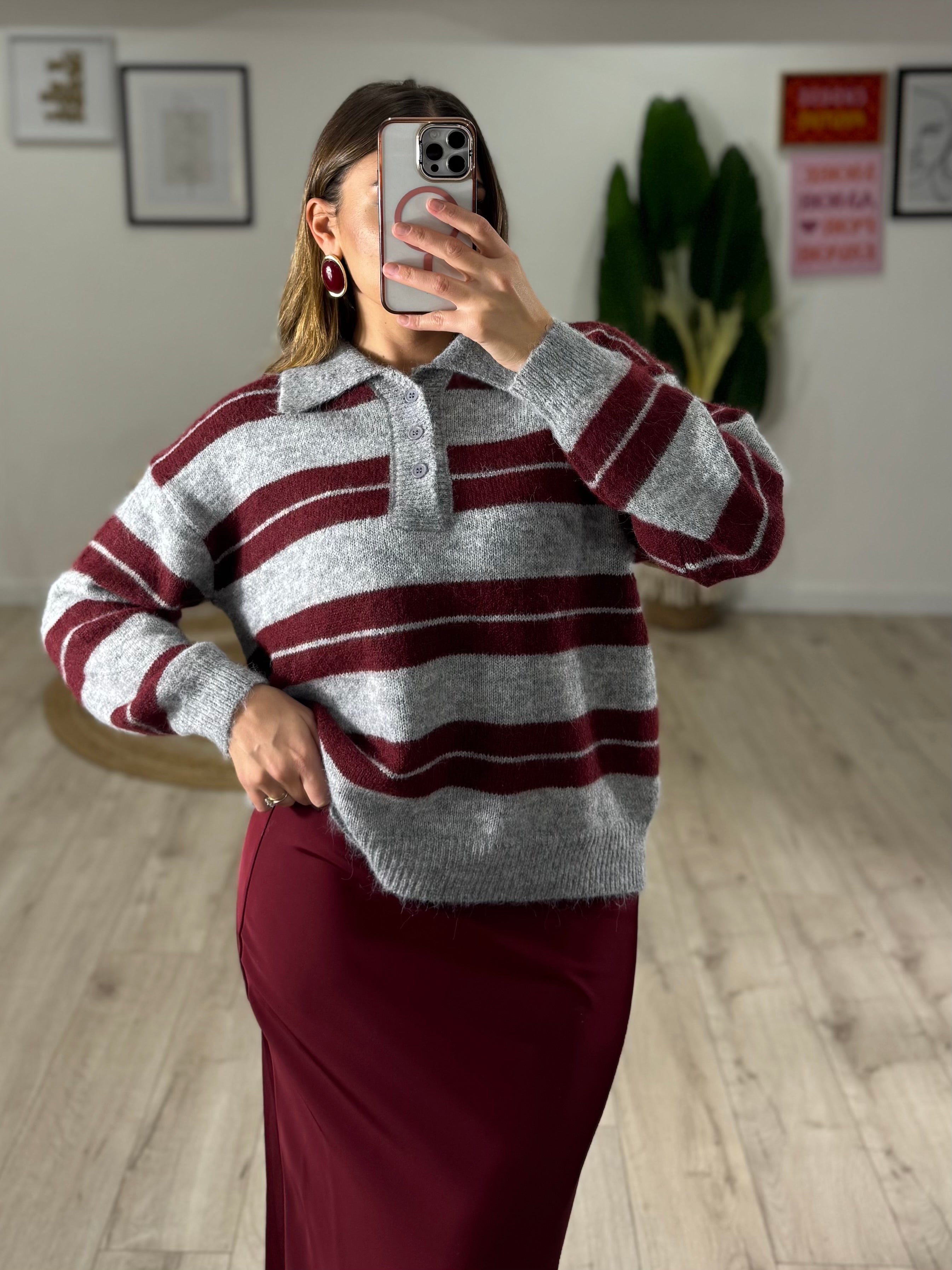 Maglione Polo Bordeaux e Grigio