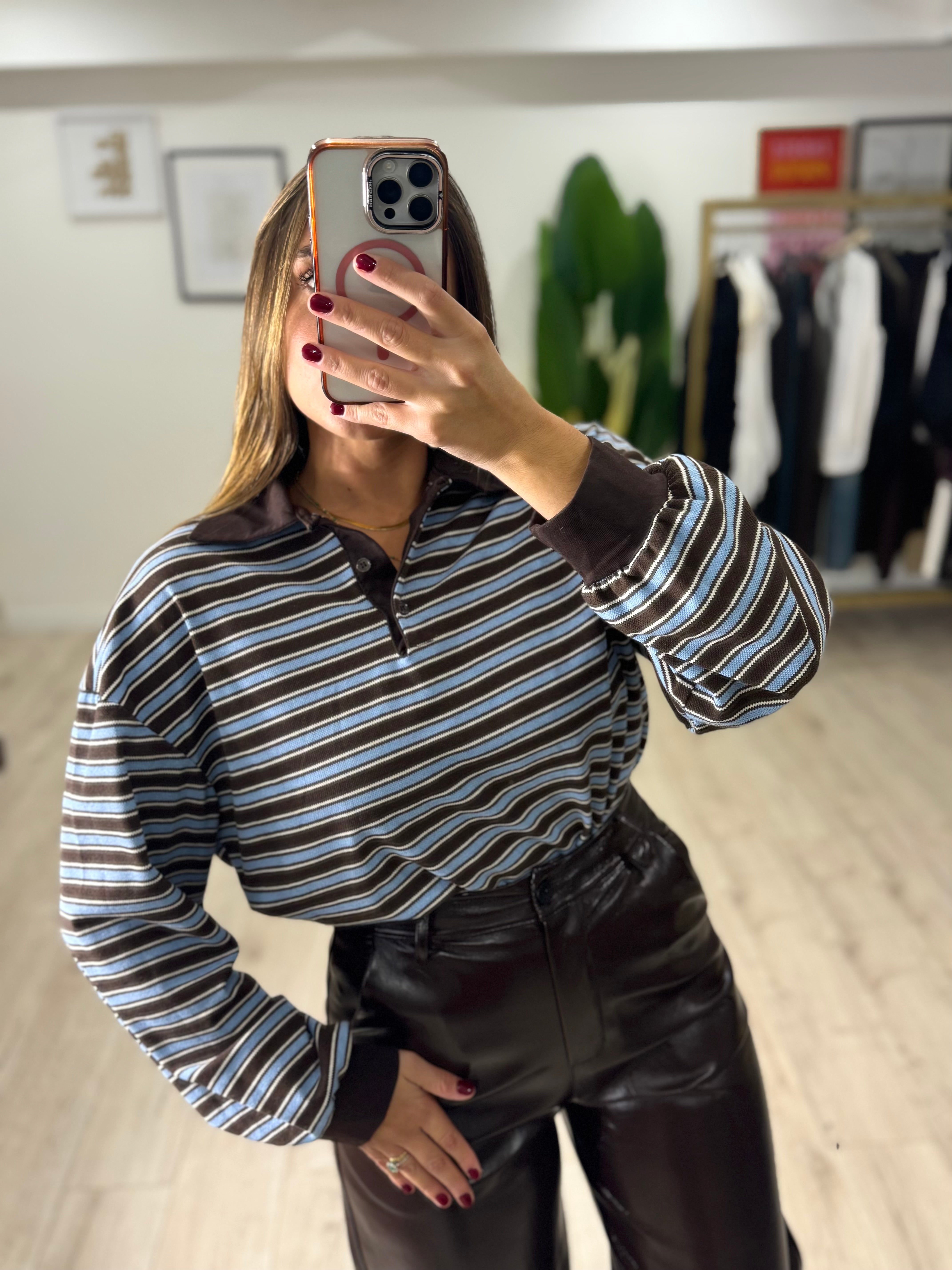 Maglia Polo Celeste e Marrone