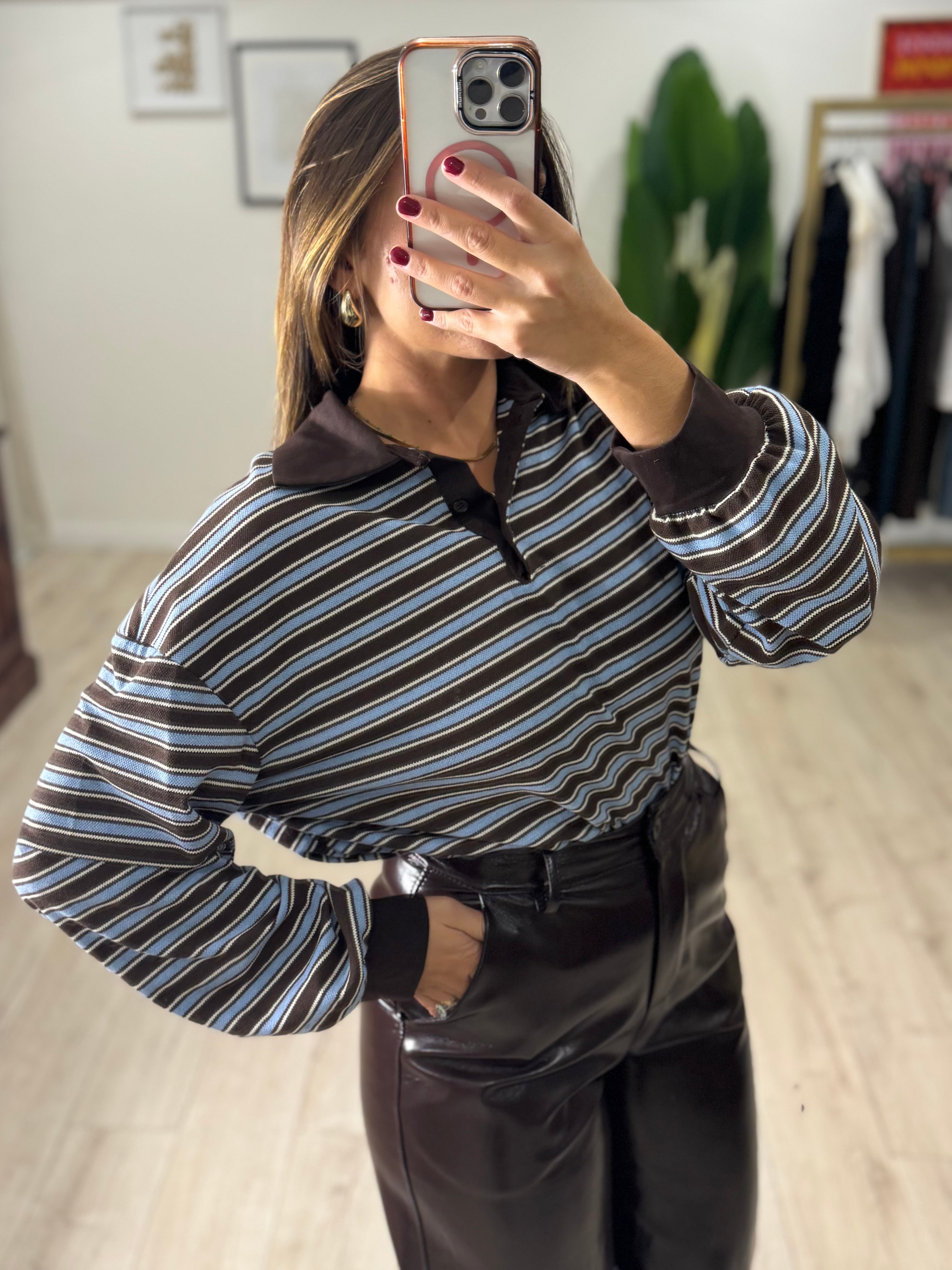 Maglia Polo Celeste e Marrone