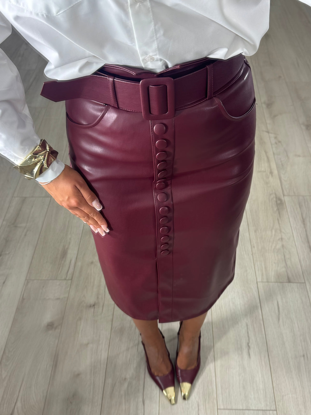 Gonna Ecopelle "cintura" bordeaux