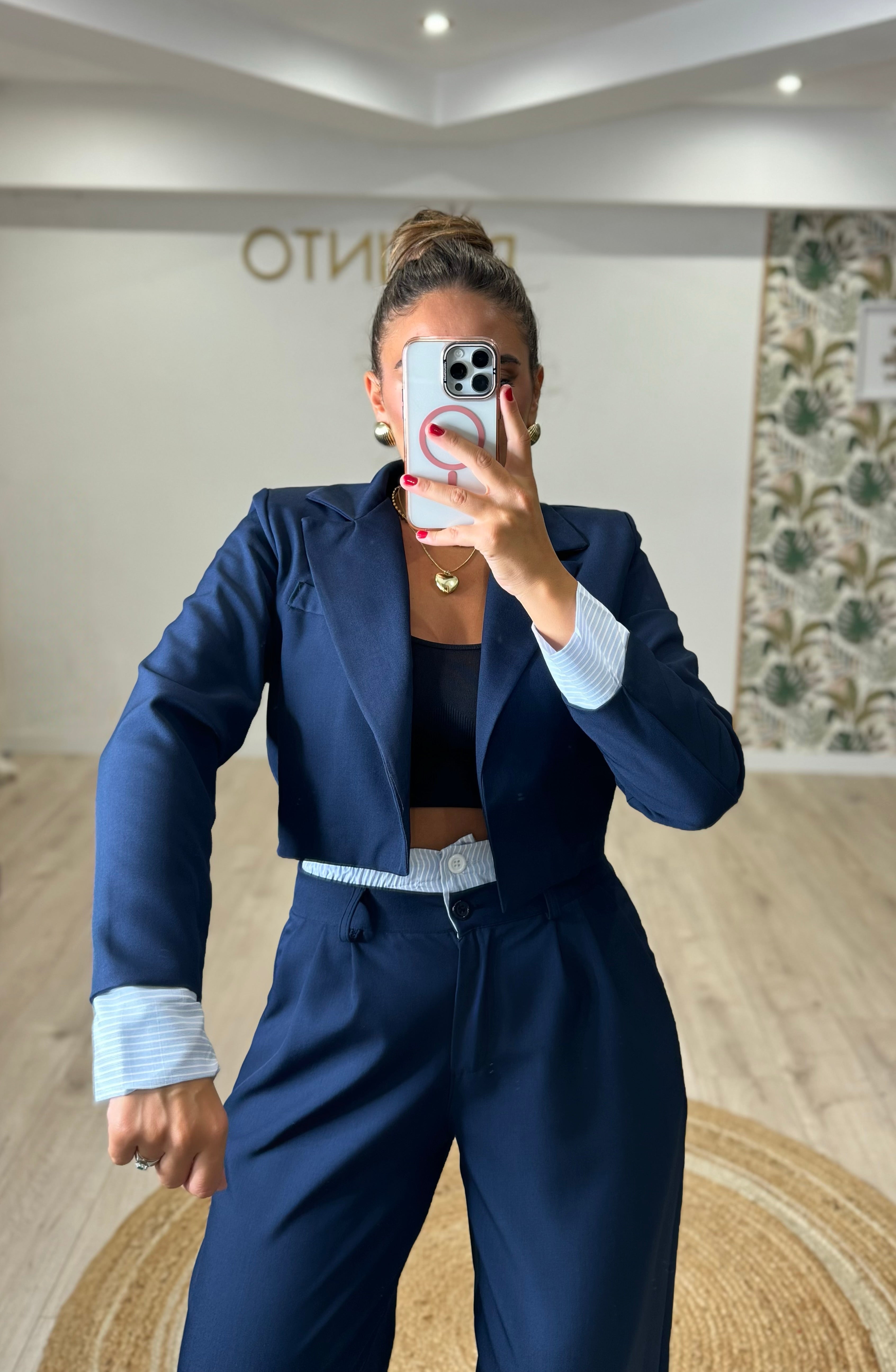 Tailleur Giacca Corta Blu Navy