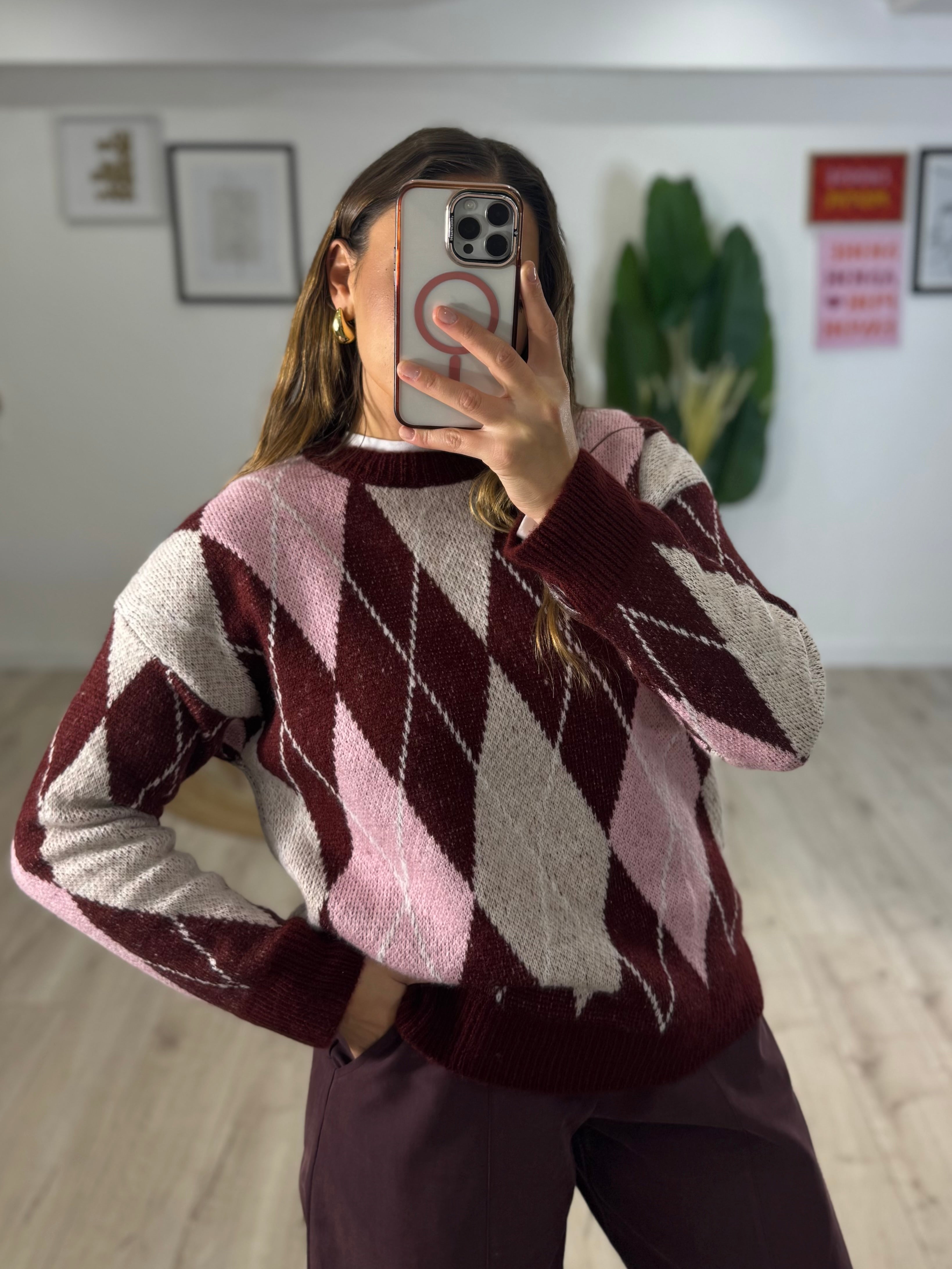 Maglione Rombo Prugna