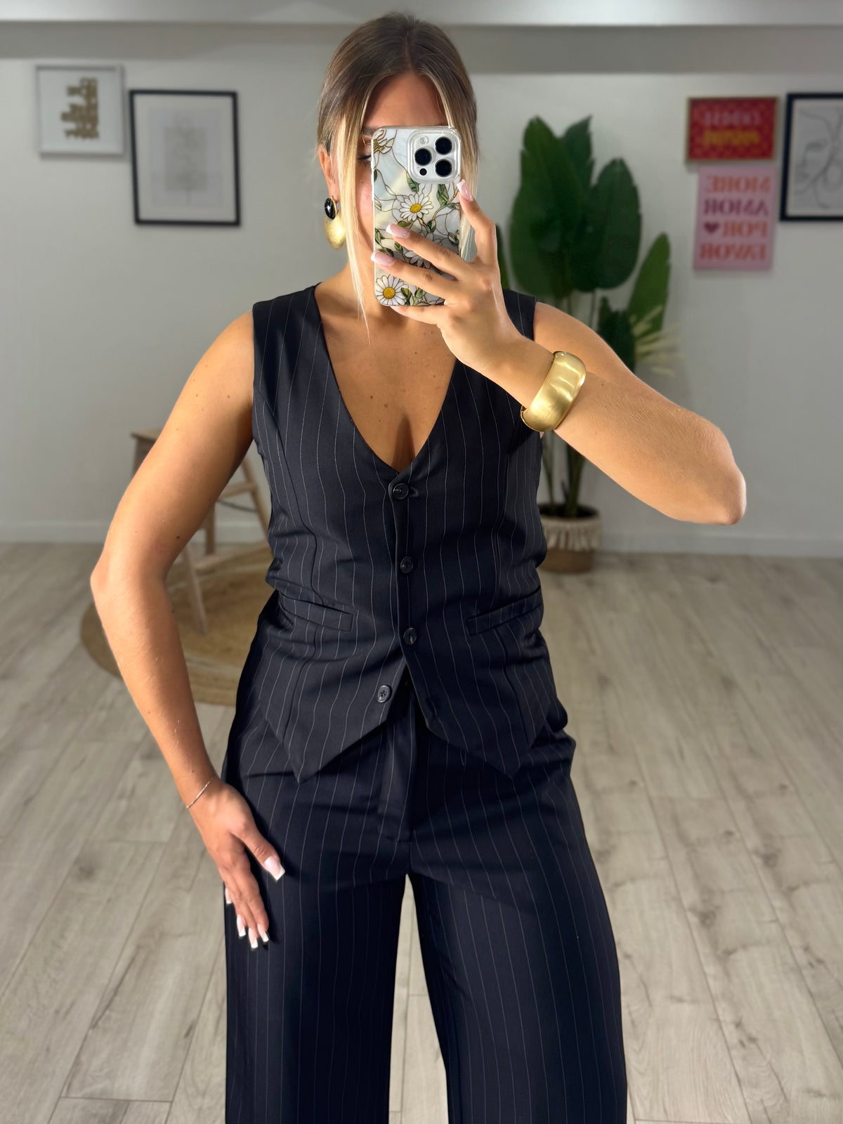 Coordinato Gessato Gilet Nero