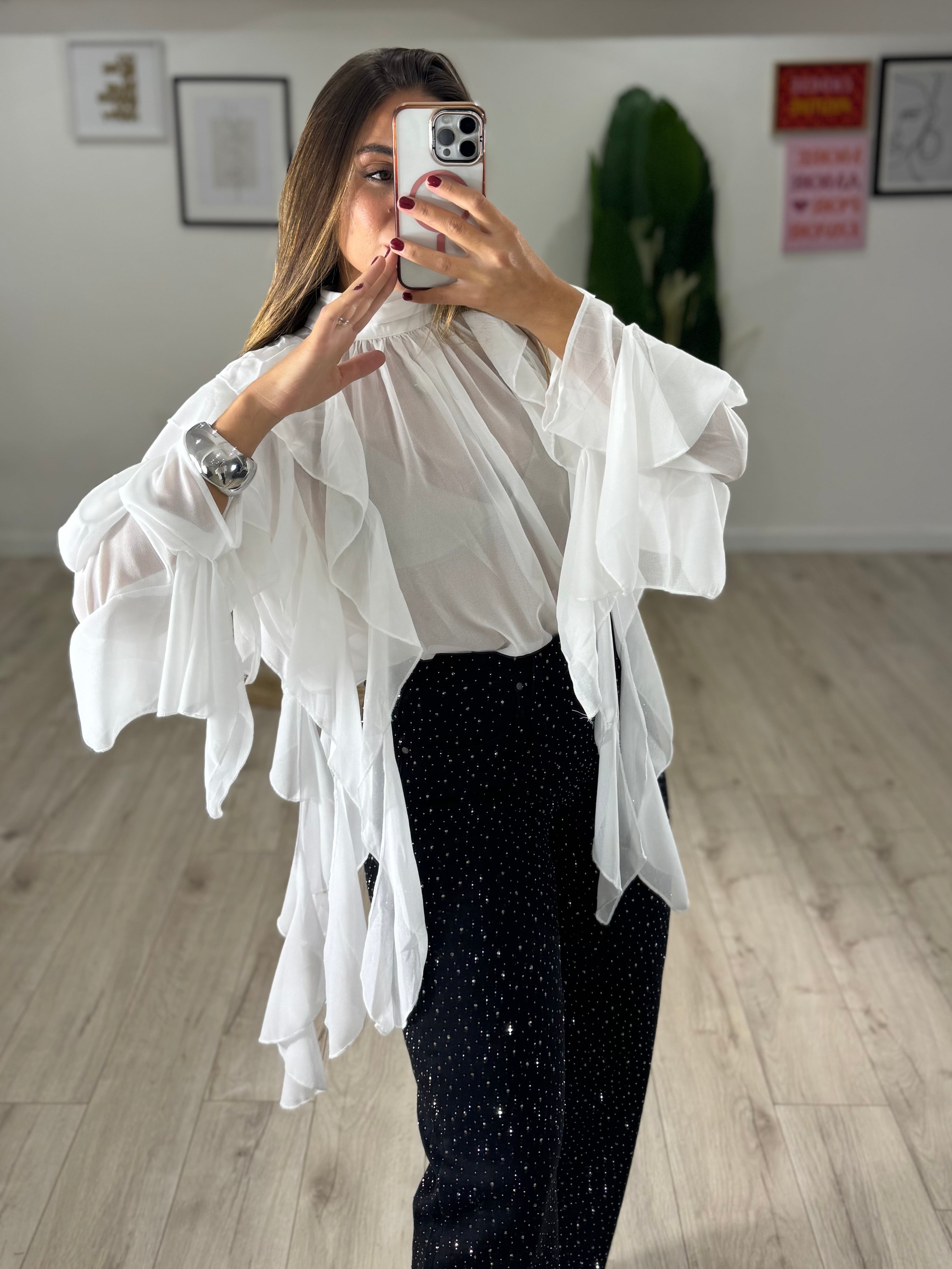 Blusa Volant Chiffon Bianca