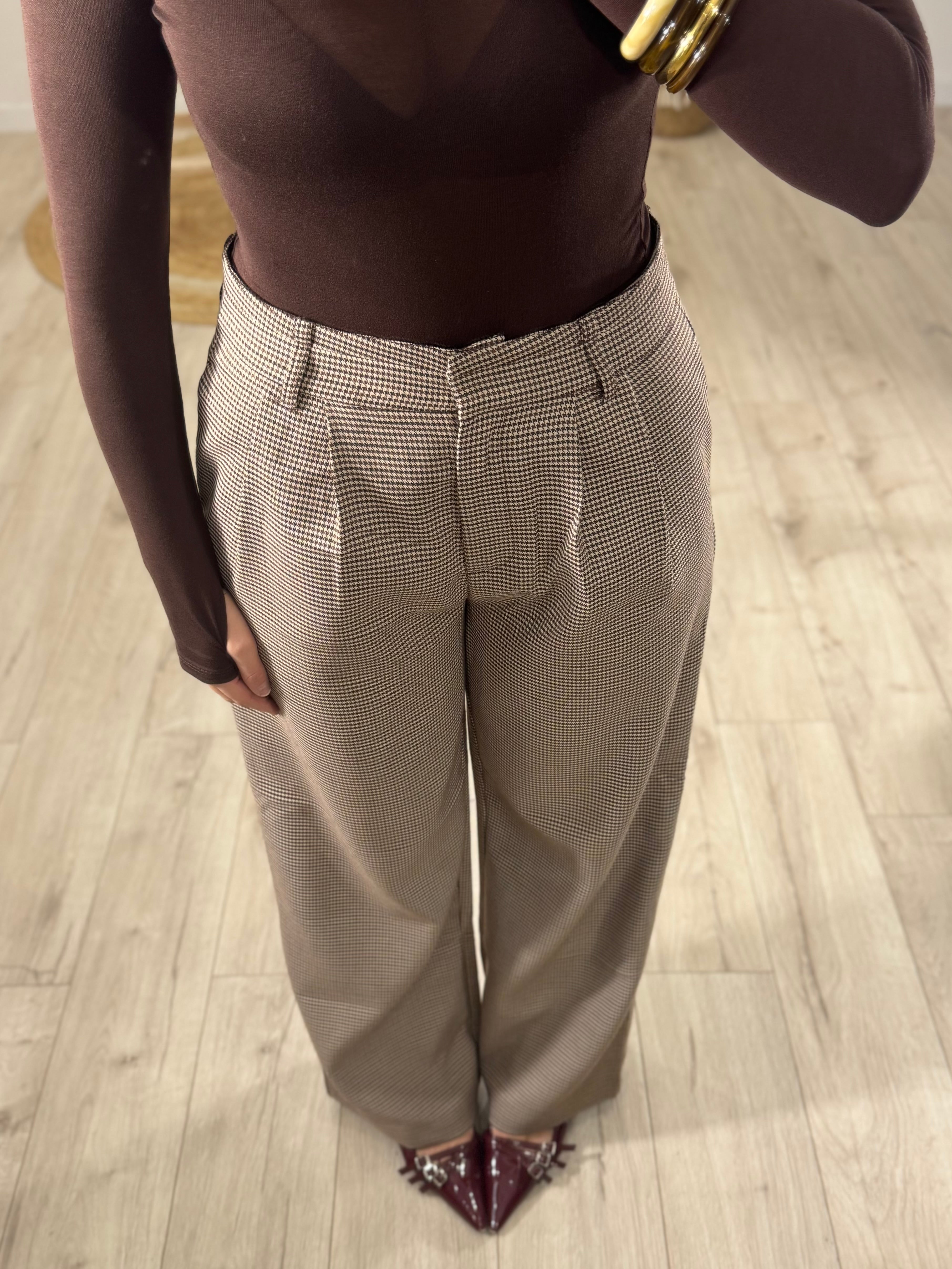 Pantalone in Pied de Poule Marrone