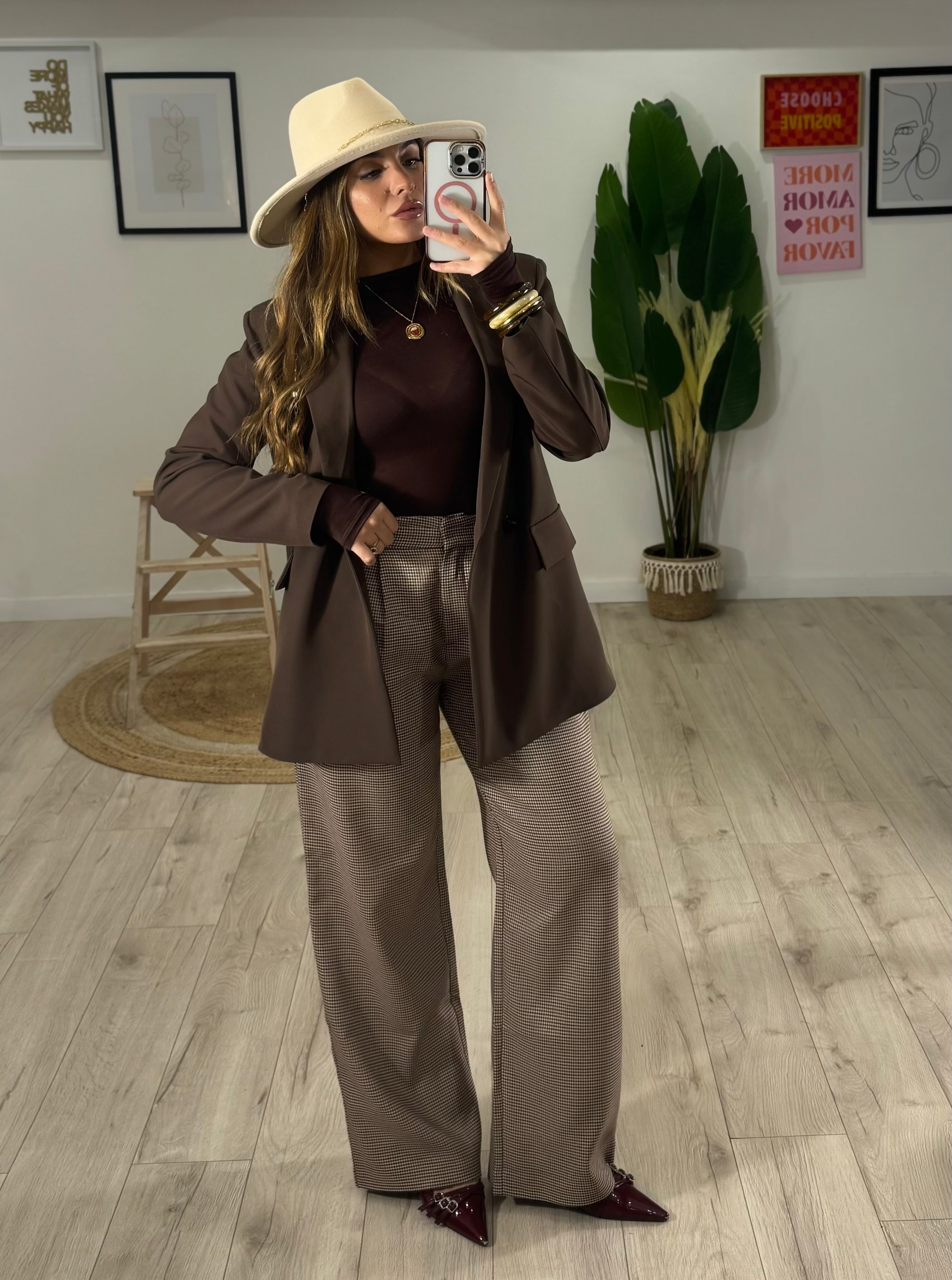 Pantalone in Pied de Poule Marrone